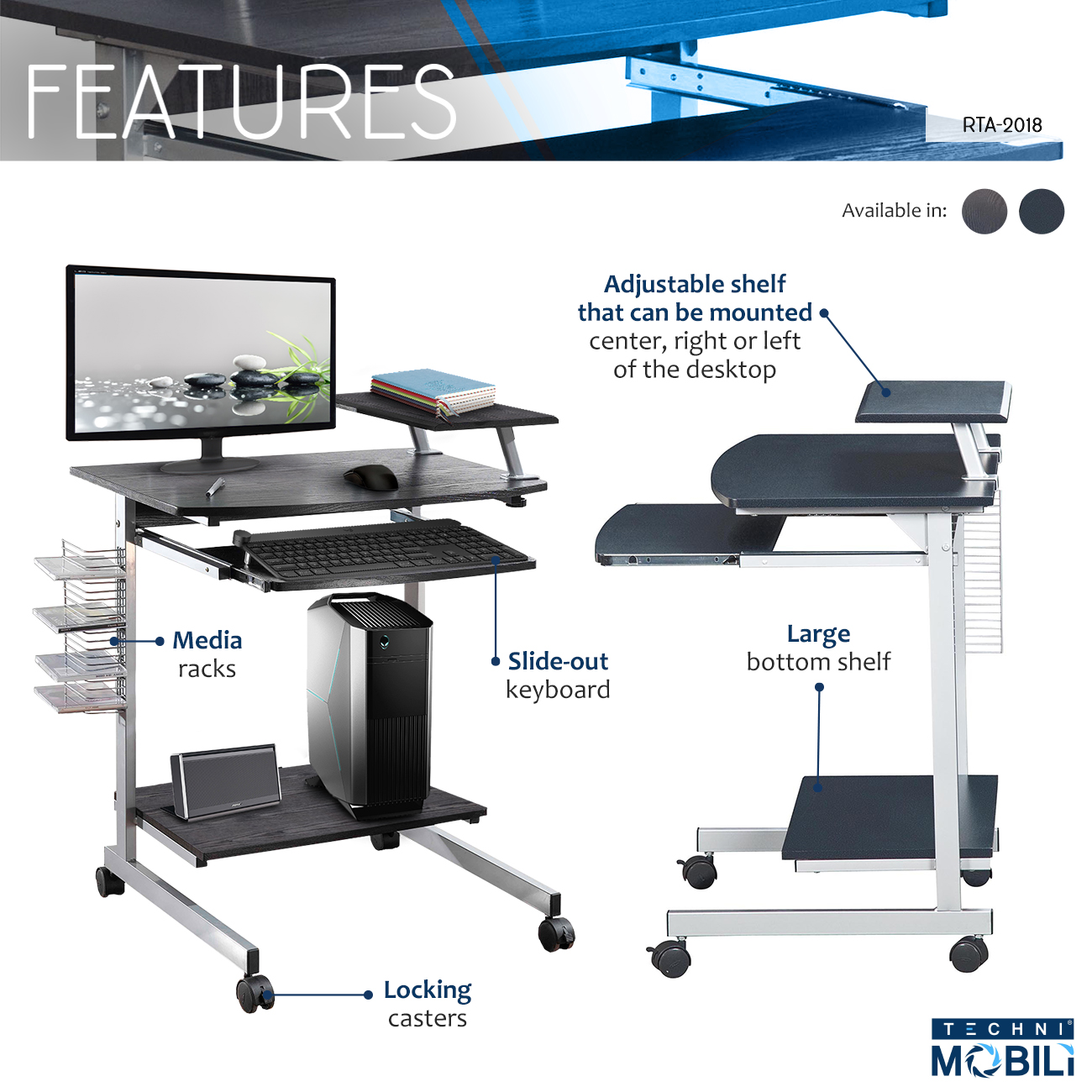 Techni Mobili Compact Computer Cart With Storage, Espresso From 75.