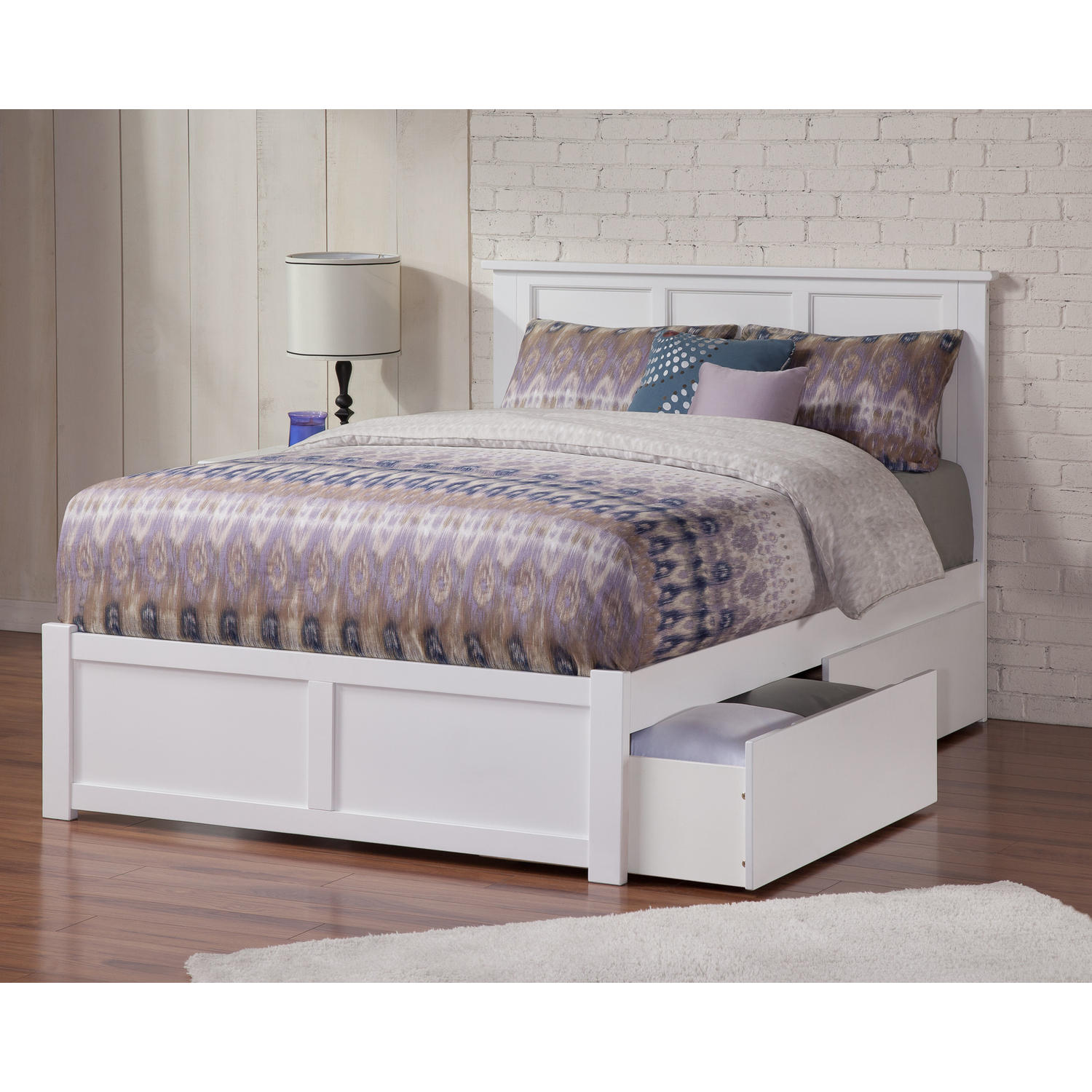 Seaside Serenity Platform Bed with Flat Panel Footboard and Bed Drawers, Includes 2 Underbed Drawers, Sturdy Construction, Mattress-Ready, Turbo Charger Included