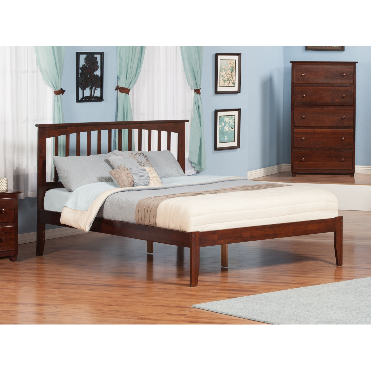 Retro Relaxation Platform Bed with Open Footboard, Stunning Classic Design Slats, Elegant Headboard, Ideal for Stylish Bedrooms