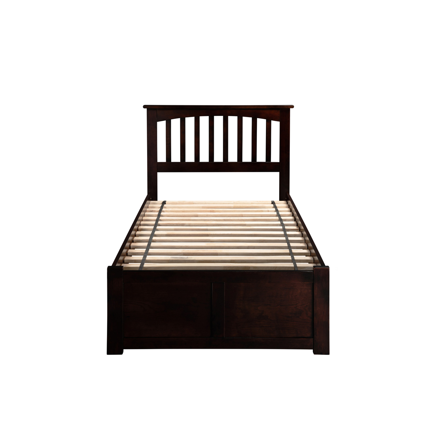 Twin Size Platform Bed with Trundle, USB Port - Espresso Finish, No Box Spring Needed, Modern Design