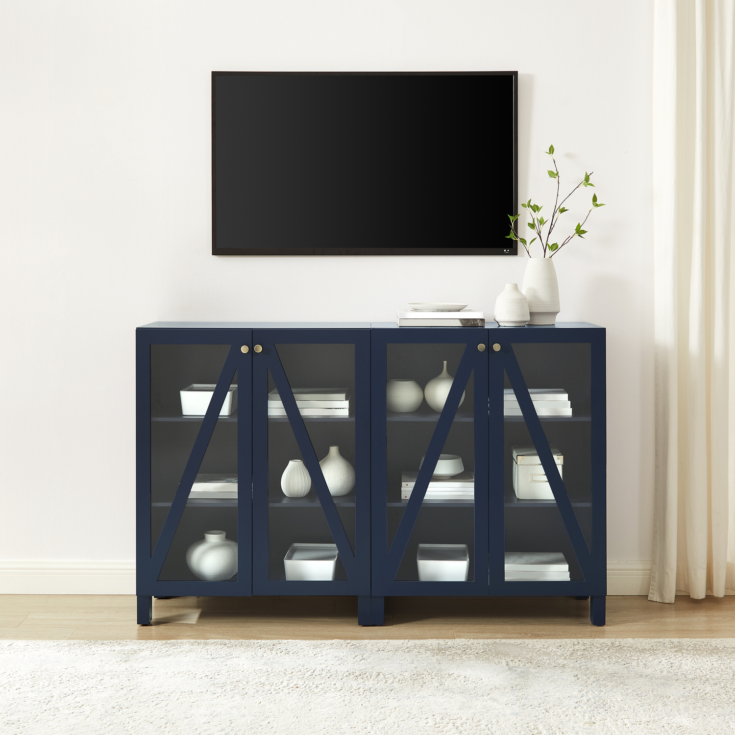 French Fabulous 2Pc Media Storage Cabinet Set Navy - 2 Storage Pantries