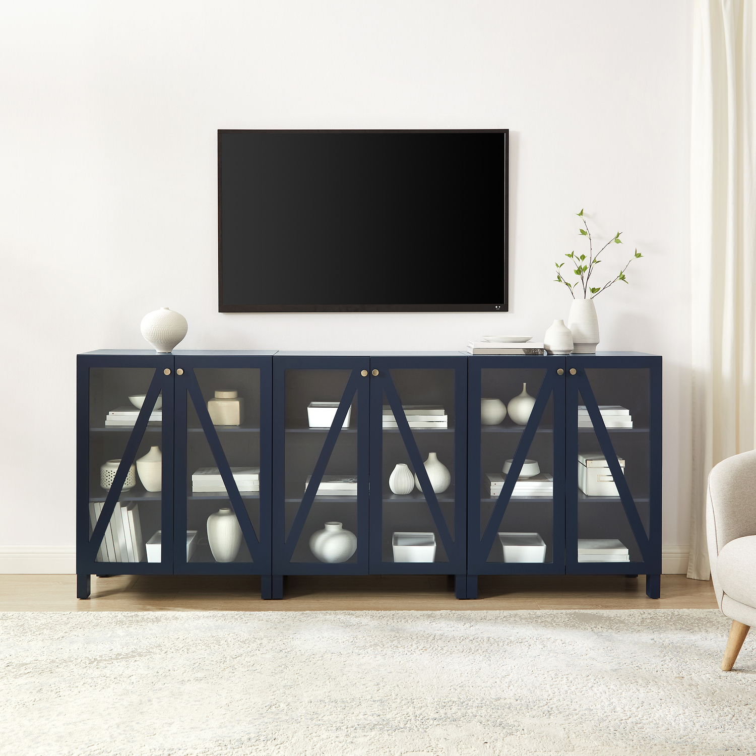 Classic Comfort 3Pc Media Storage Cabinet Set Navy - 3 Storage Pantries