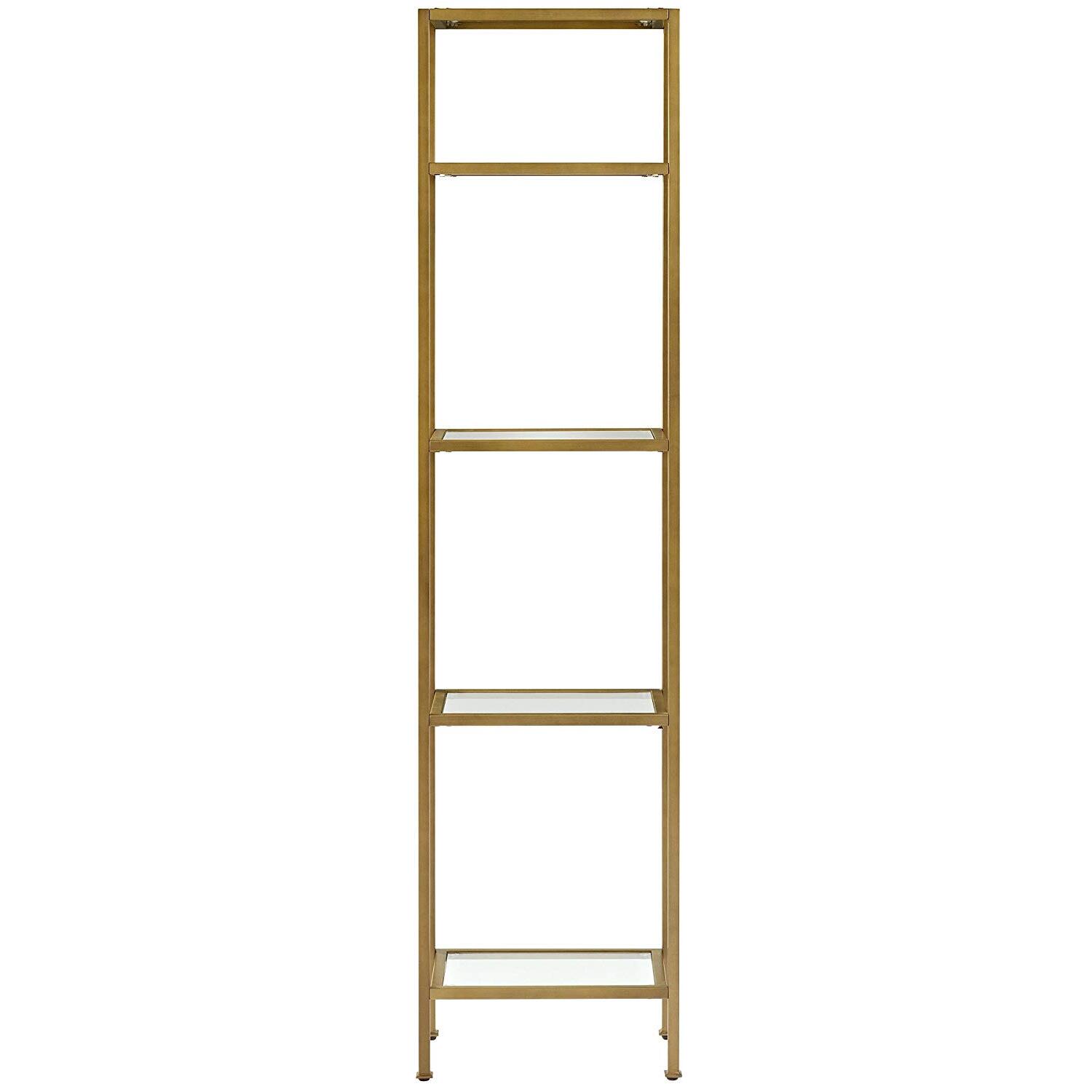 Narrow Etagere 4 Shelf - Gold Metal & Glass Display Unit - Stylish Storage for Living Room, Bedroom, Office