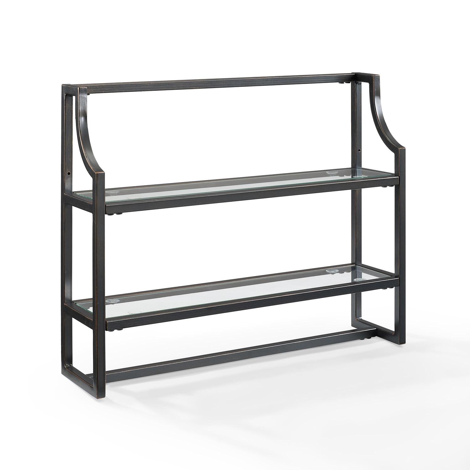 Timeless Tradition Wall Shelf Oil Rubbed Bronze Finish, Two Tempered Glass Shelves, Includes a Towel Bar, 10.12
