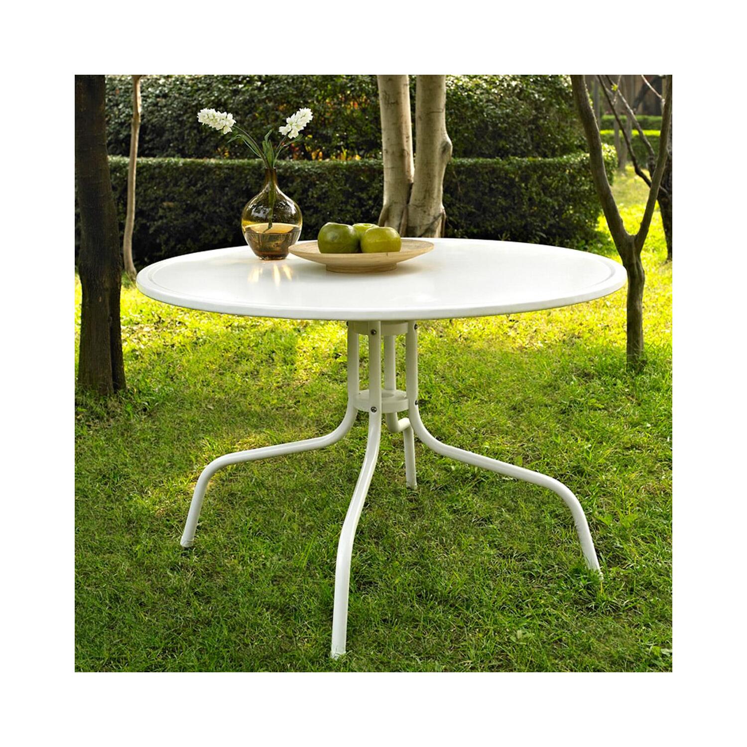 Artisanal Abode 39-Inch Metal Outdoor Dining Table - Alabaster White Finish, Round Table w/ Umbrella Hole, 39