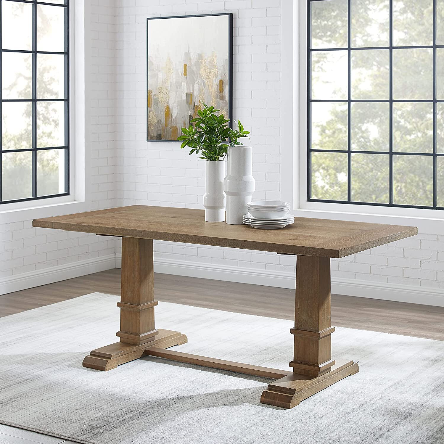 Suburban Soiree Dining Table, Rustic Brown Finish, Elegant Dining Table for Kitchen and Dining Rooms, Sturdy Construction, Modern Dining Table for All Spaces
