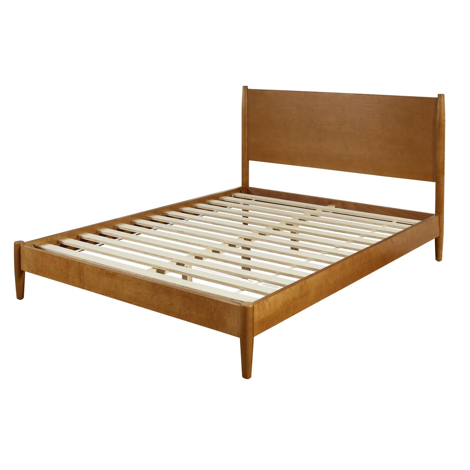 King Size Platform Bed - Modern Mid-Century Design - Low Profile Bed Frame - Acorn Finish - Sturdy Bed