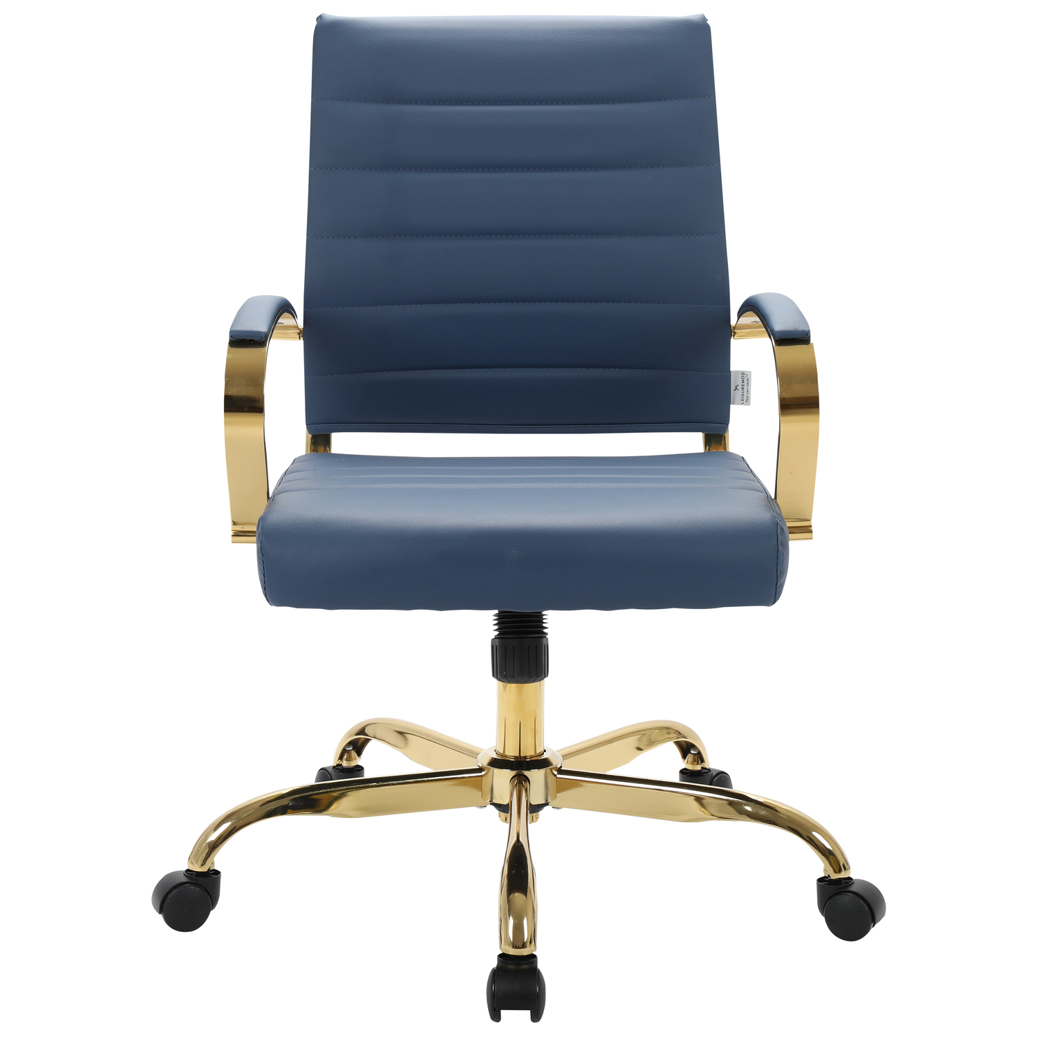 Office Chair Adjustable Mid-Century Style, Gold Frame, Swivel Task Chair, Navy Blue Faux Leather