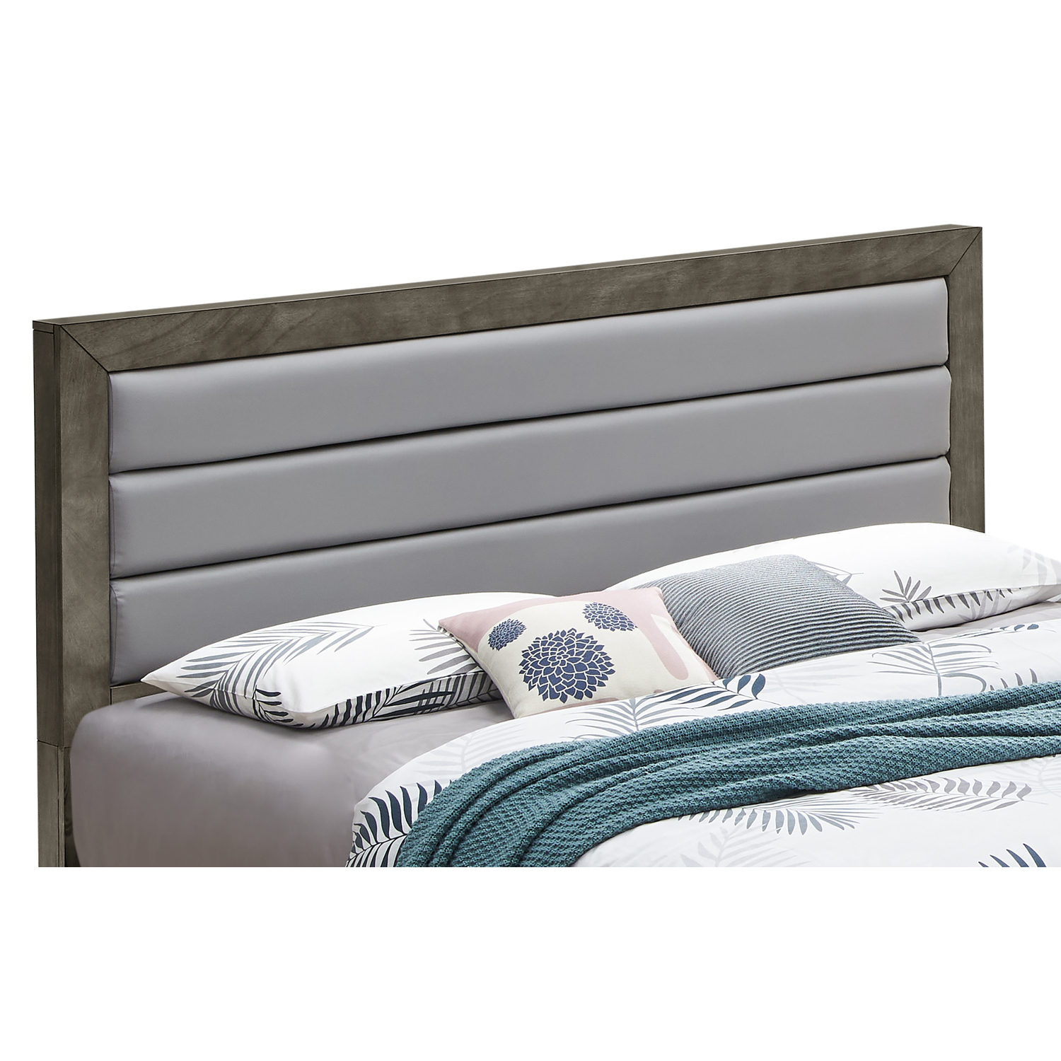 Queen Bed Frame with Padded Headboard, Gray Upholstered Platform Bed