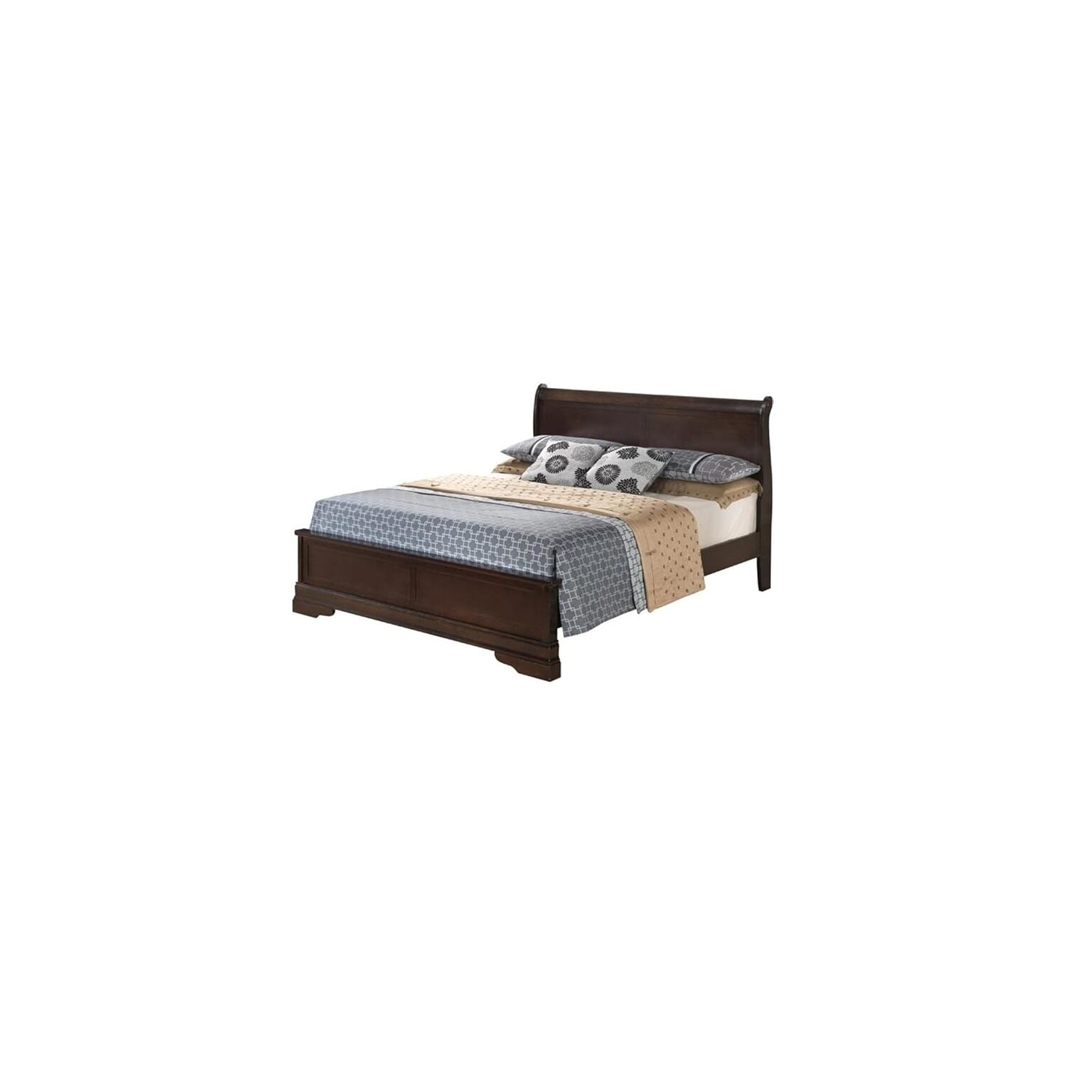 Wood Sleigh Bed with - Low Profile Victorian Style