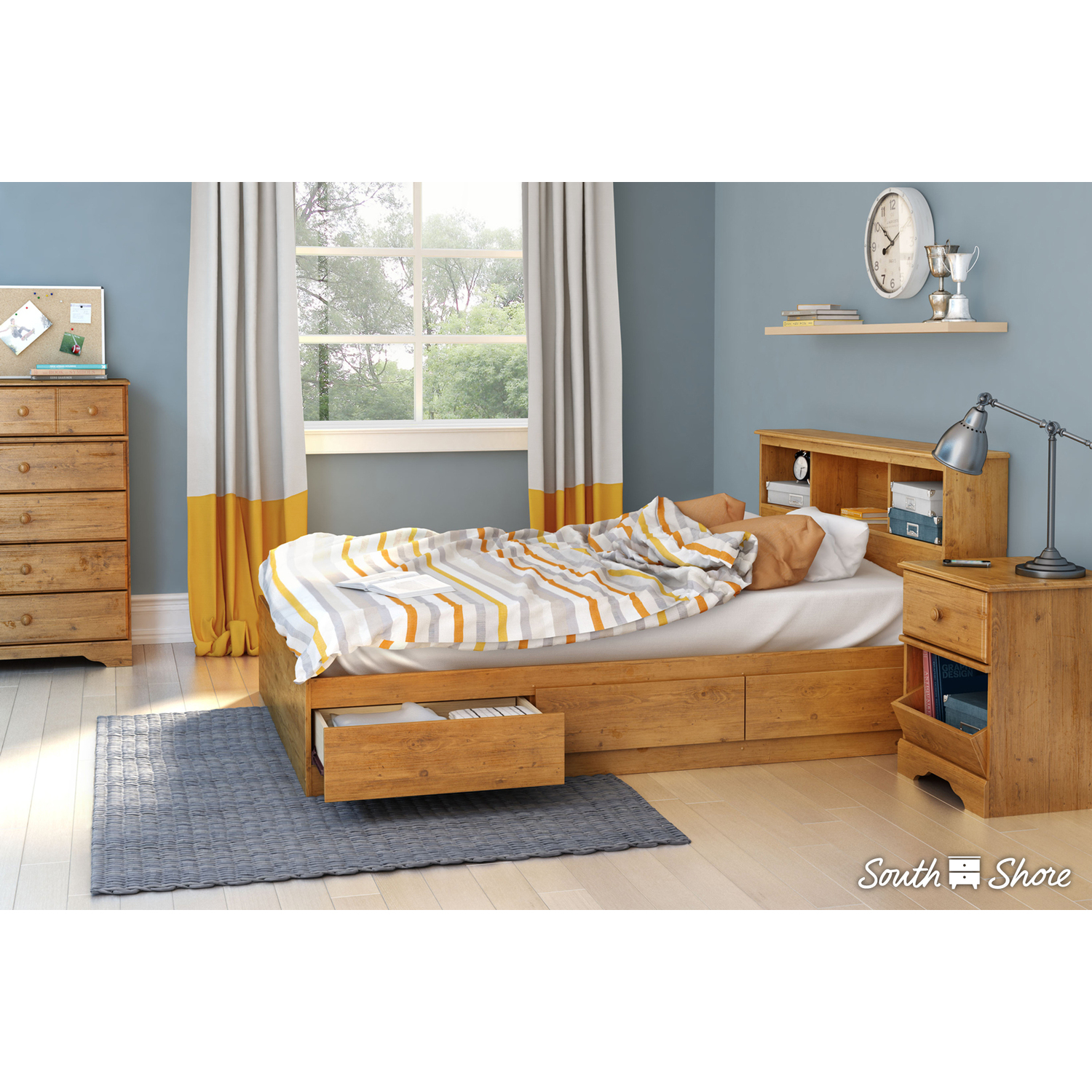 Southwestern Style Mates Bed With 3 Drawers in White, Laminated Finish , Murphy Bed, Adjustable Bed, Daybed - 76.5