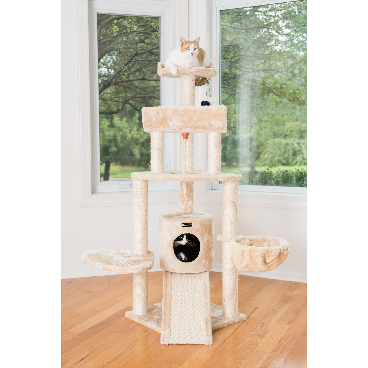 Spacious Cat Tree Tower with LoungeBasket - Real Wood Cat Furniture, 46
