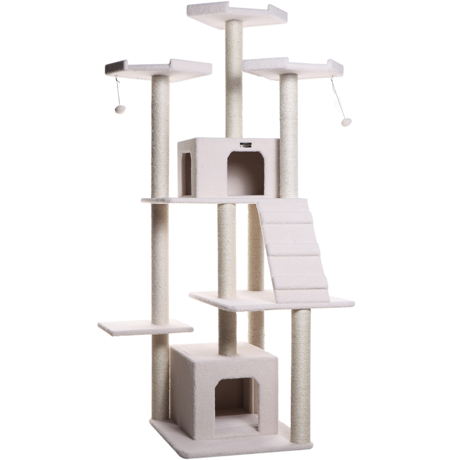 Asian Allure Classic Cat Tree in Ivory, Galaxy Approved, Multi Levels with Ramp, Three Perches, Rope Swing, Two Condos