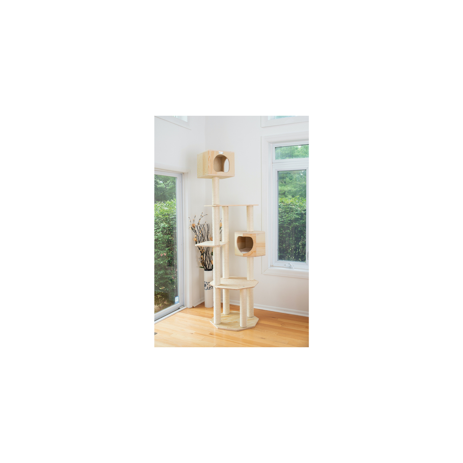 Scots Pine Cat Tree - 5 Level Multi-Cat Tower with 2 Condos - 36