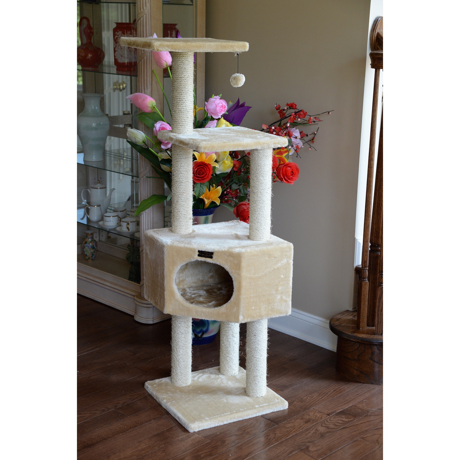 Cat Tree - Beige, 3-Level Condo -Faux Fur Cat Tower - Easy Assembly - Up to 20 lbs