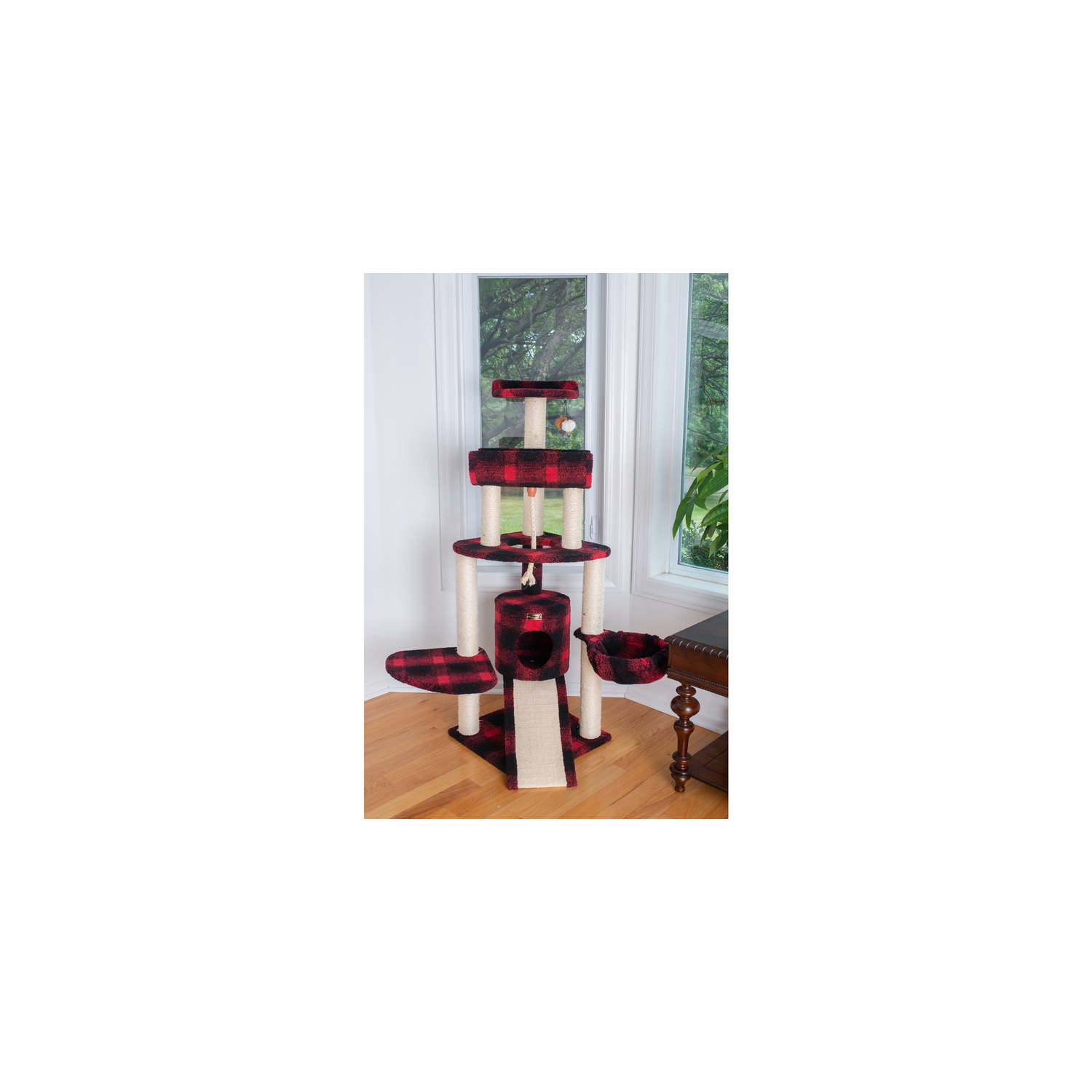 Cat Tree Multi-Level with Basket & Perch - Faux Fleece Cover - 46