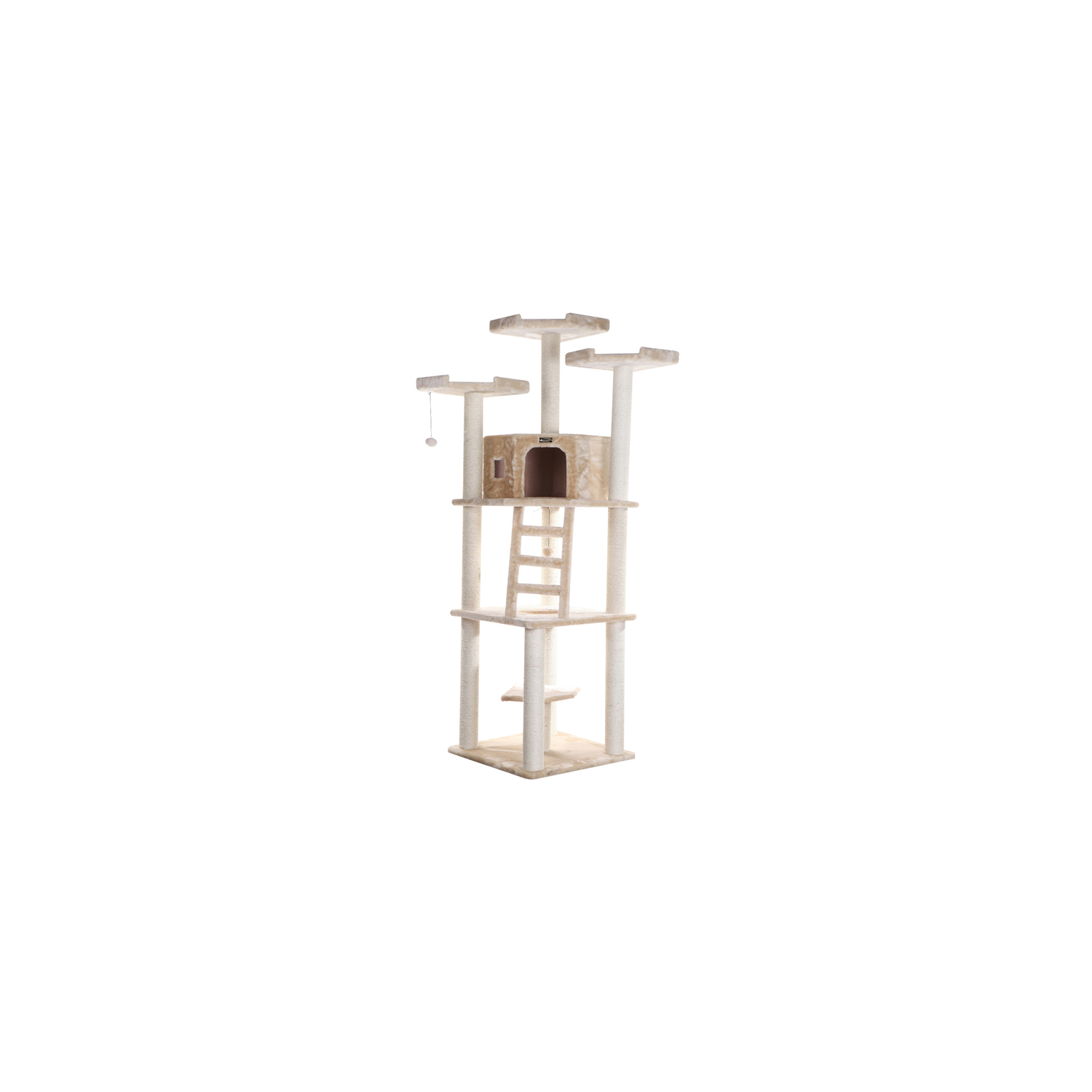 Cat Tower Condo - Multi-Level Cat Tree with Scratching Posts & Perches - Beige Faux Fur