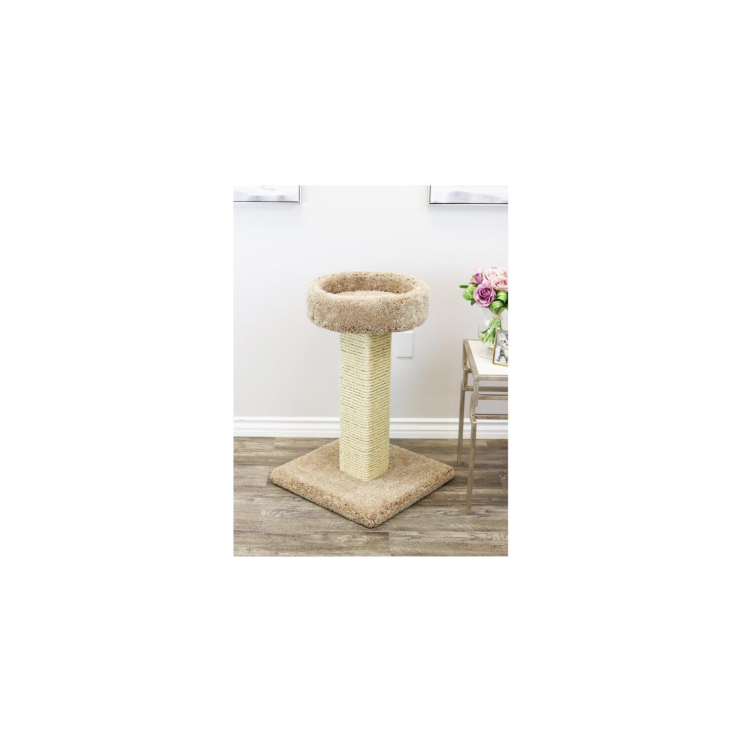 Cat Scratch Post with Bed - Elevated Cat Tree & Plush Perch