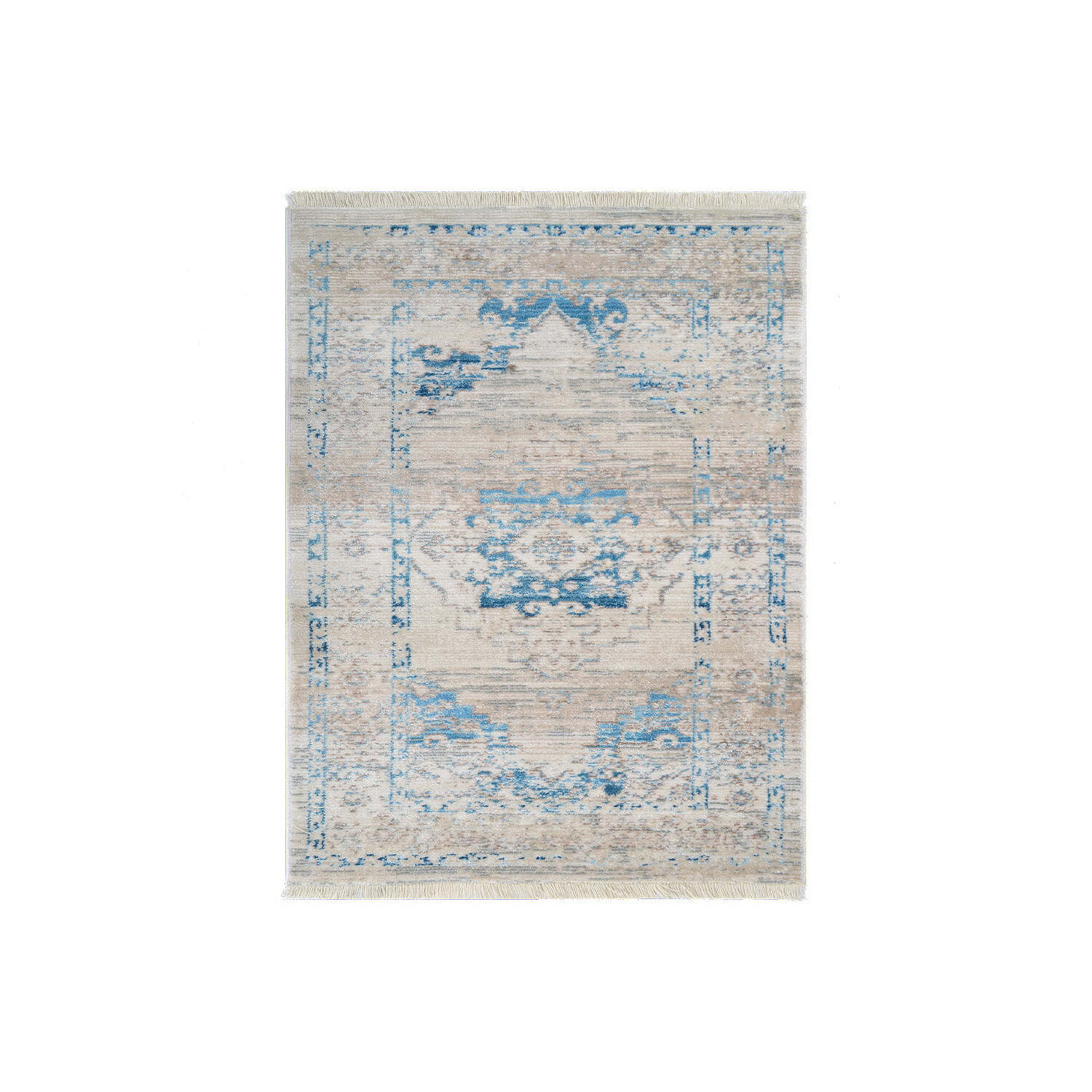 Machine Woven Crossweave Polyester 6'x9' Area Rug Oriental Ivory Blue