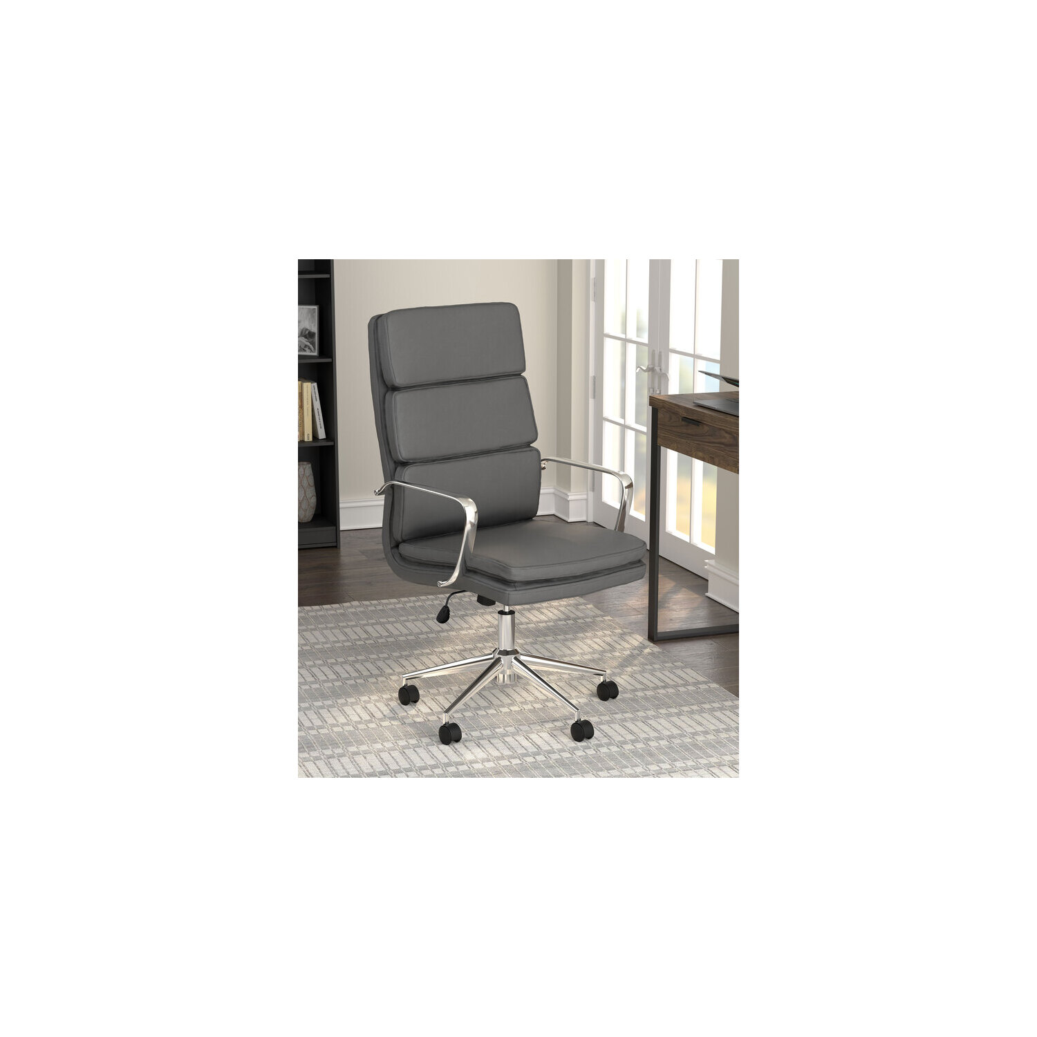 Office Chair Adjustable Height Ergonomic Support Leatherette Grey Chrome Base