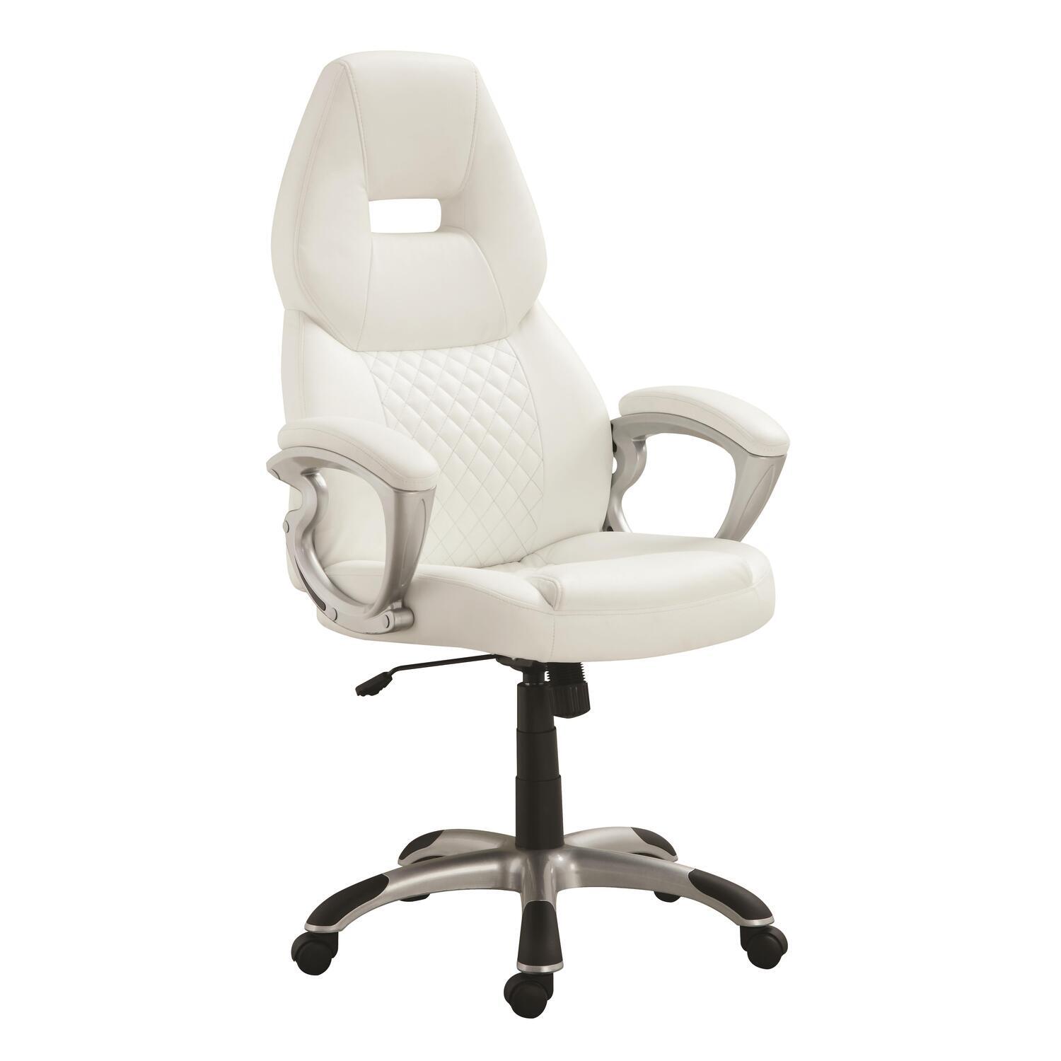 Office Chair - White Leatherette Desk Chair with Headrest & Adjustable Height