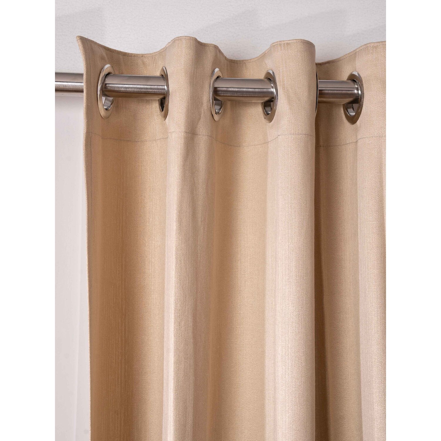 Decorative Grommet Curtains, 360 GSM Poly Cotton Jacquard Fabric, Plain Solid Textured, Beige, 48