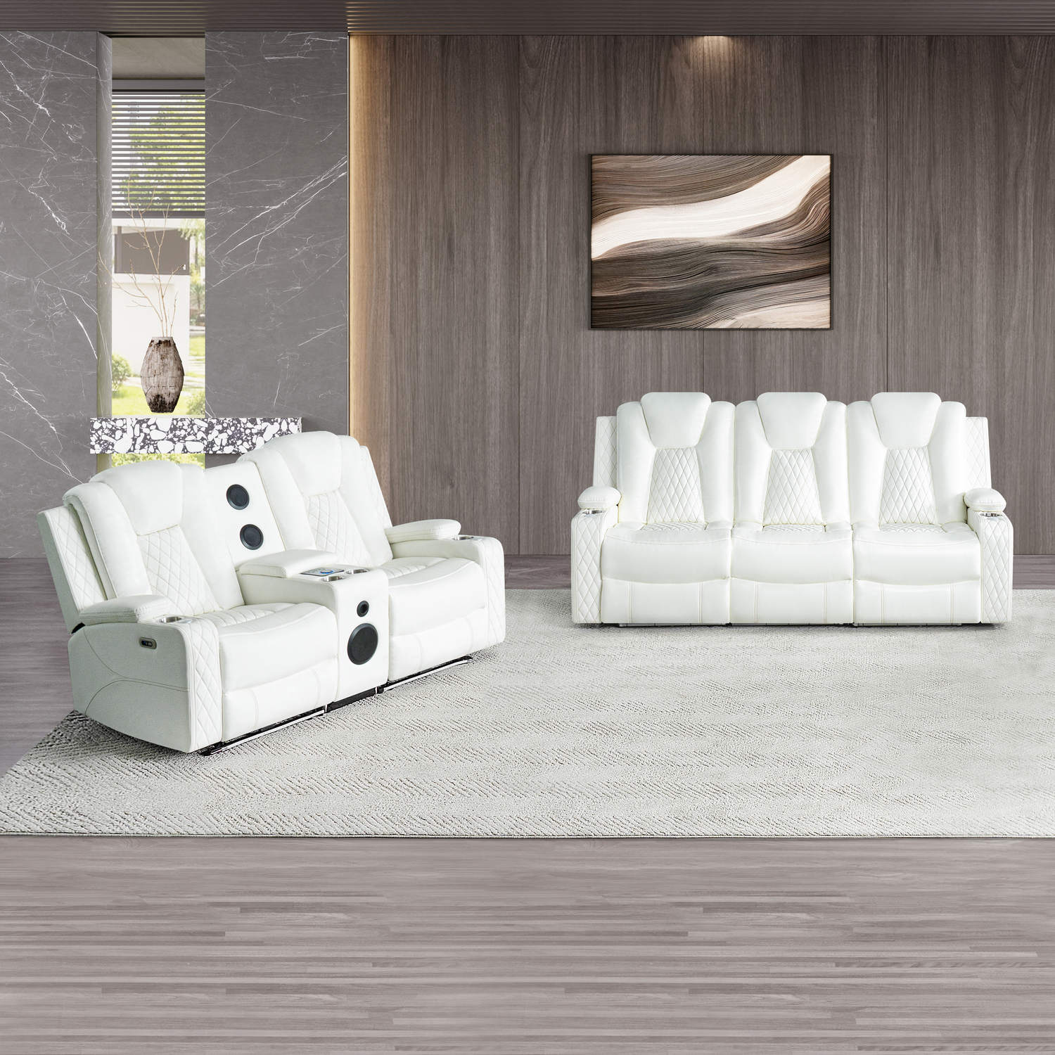 Chicago Theater Style Motion Loveseat + sofa set with Adjustable Headrest Loveseat & Sofa,White