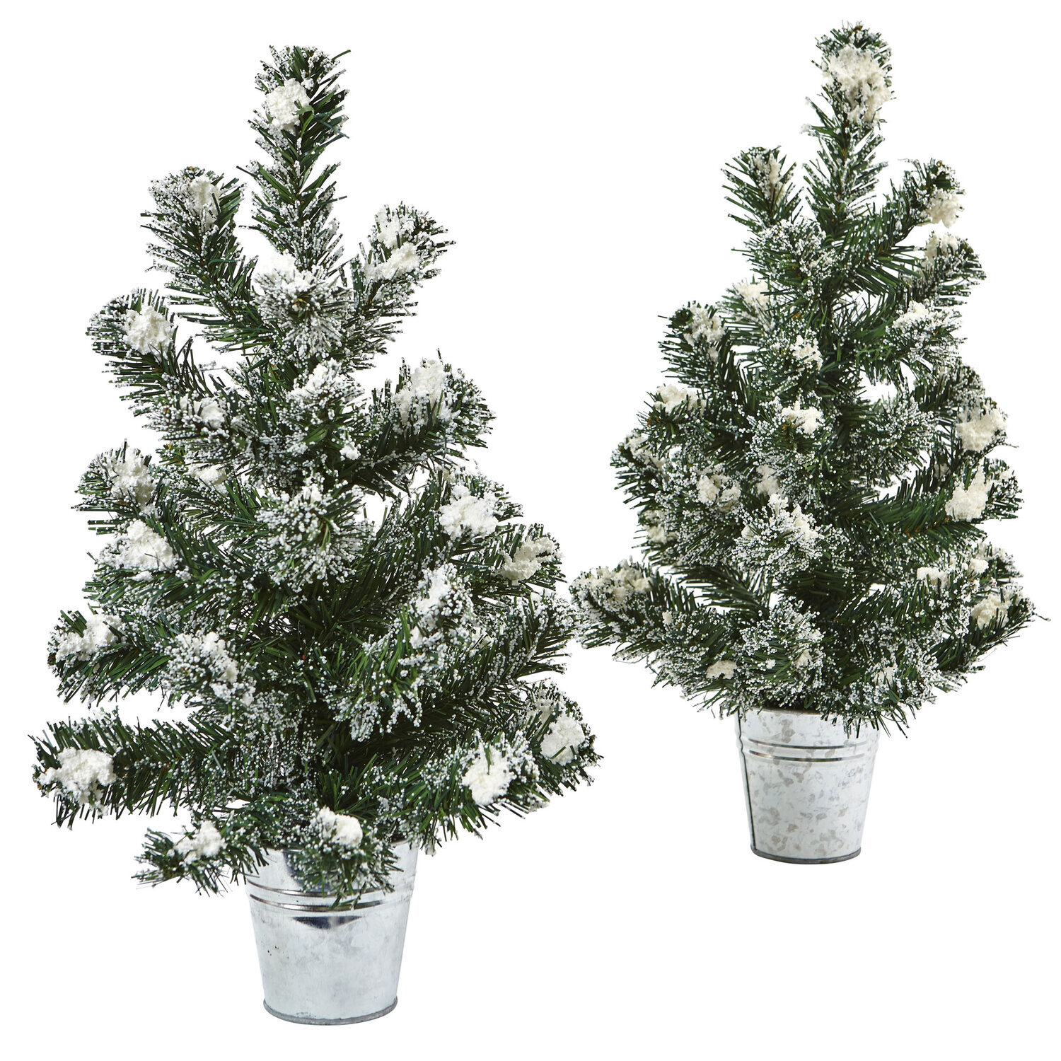 Snowy Pine Trees Set of 2 - 18 Inch Farmhouse Mini Christmas Trees with Planters