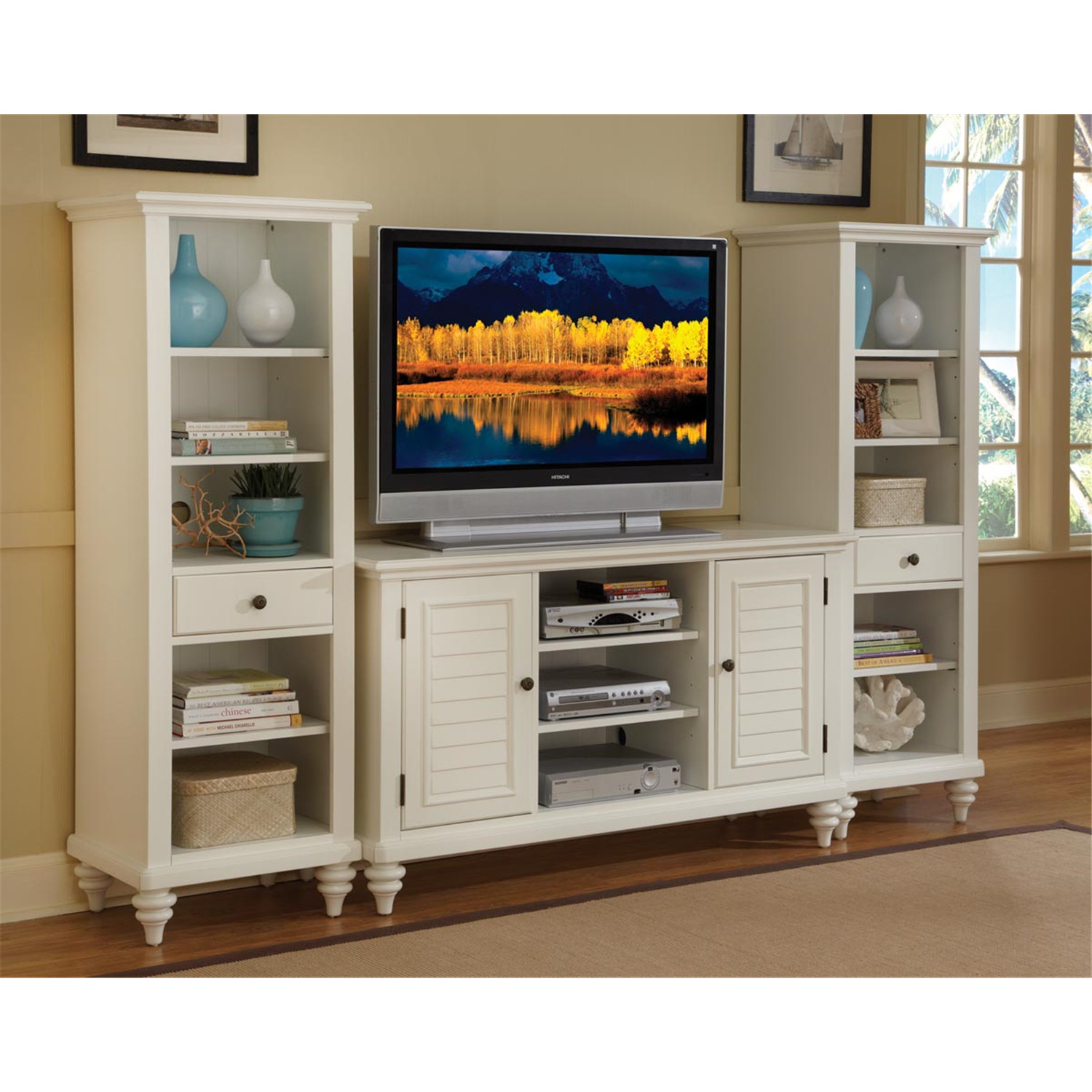 Home Styles Bermuda Brushed White 3pc Entertainment Center