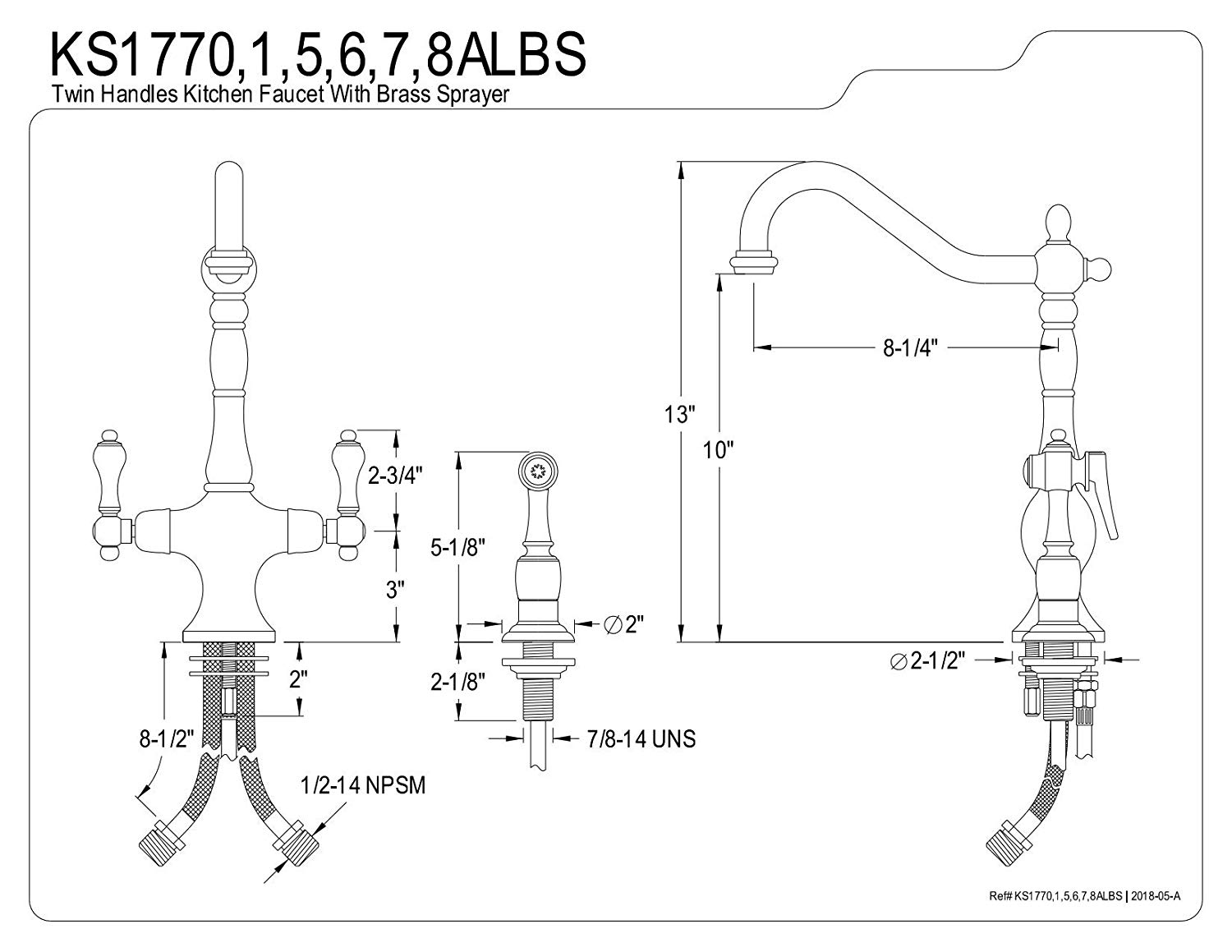 Kingston Brass KS1775ALBS Heritage Kitchen Faucet With Brass Sprayer