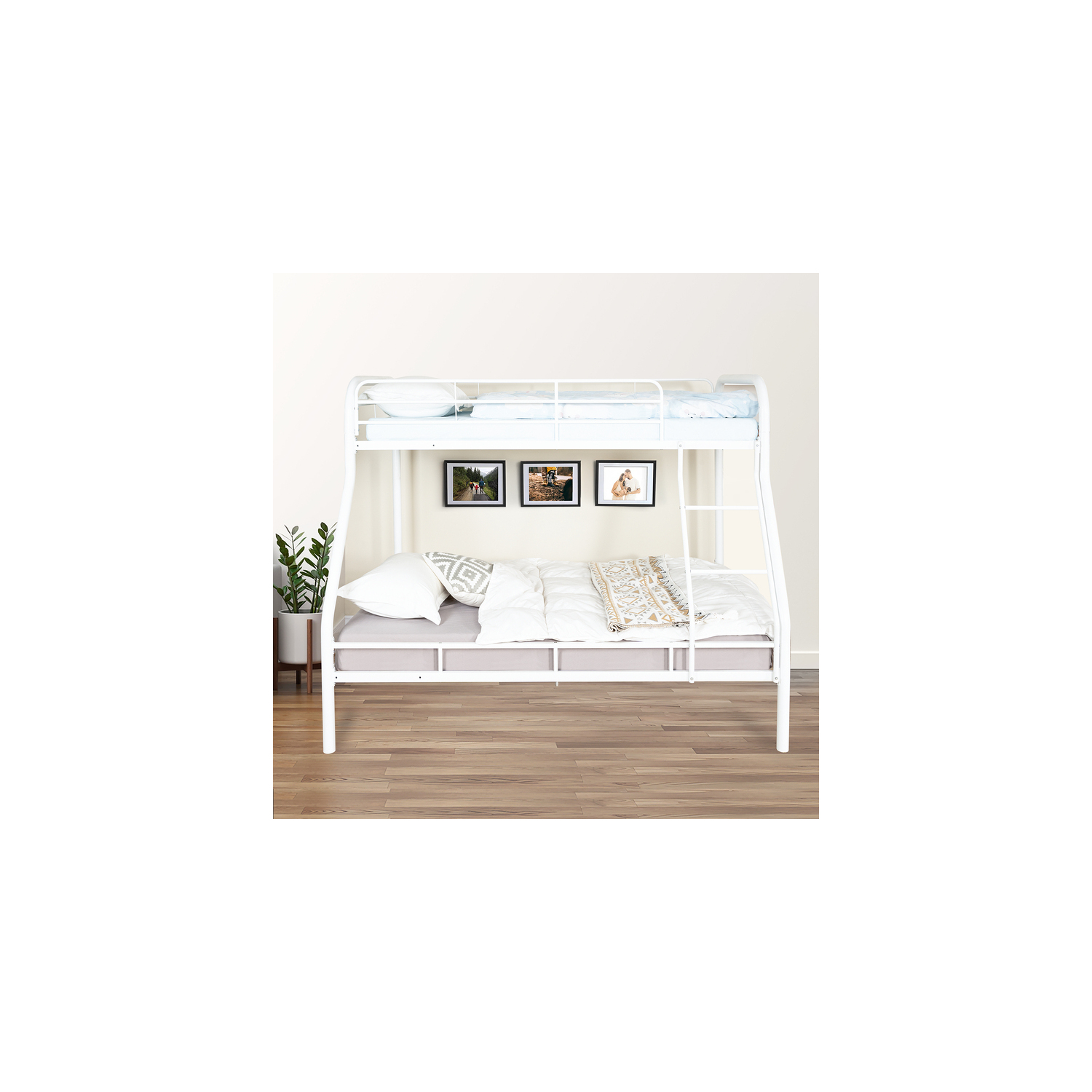 Naomi Home Hollywood Metal Bunk Bed Frame Full Size For Adults and Kids White