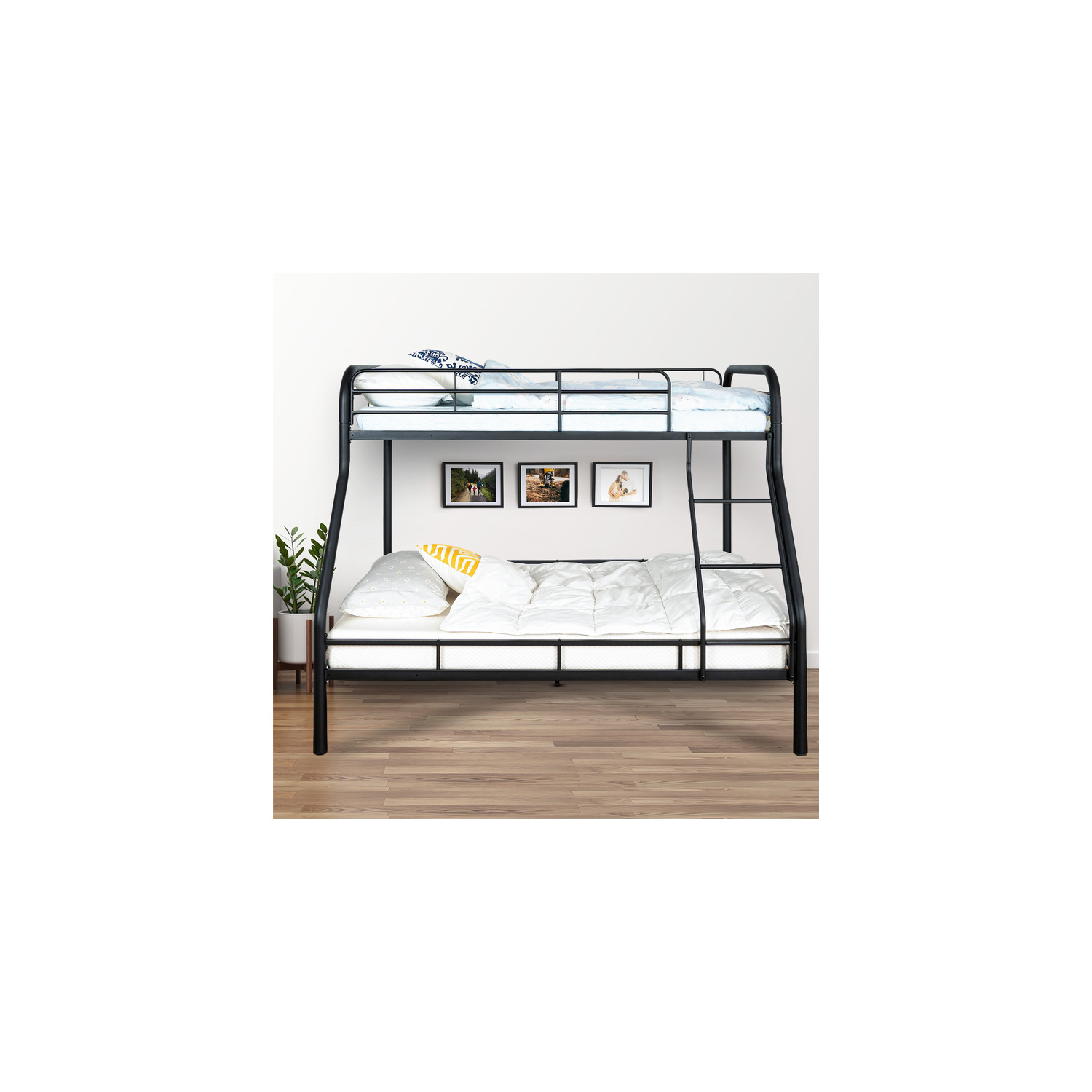 Naomi Home Hollywood Metal Bunk Bed Frame Full Size For Adults and Kids Black
