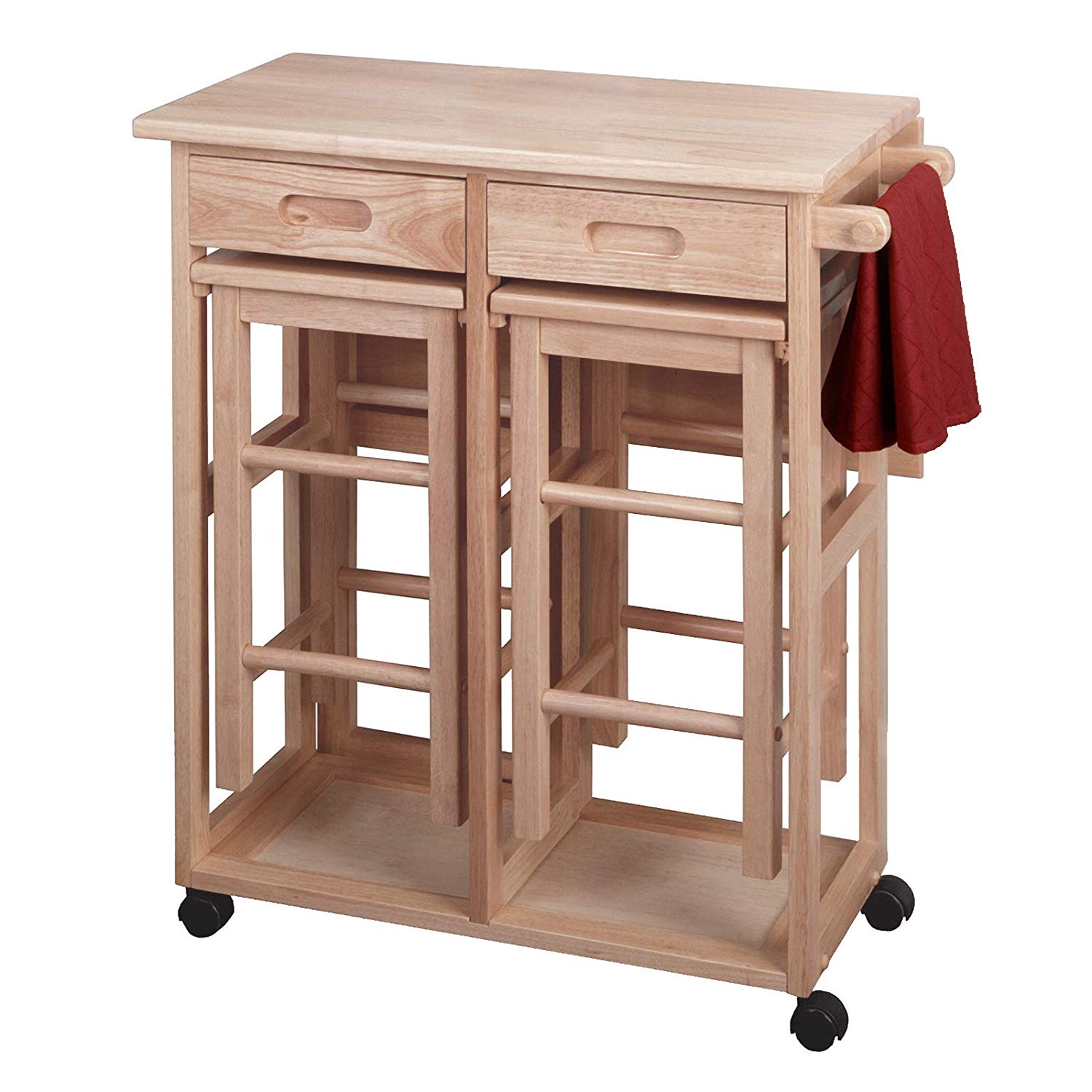 Winsome Wood Drop Leaf Table/Kitchen Cart with 2 Stools in ...