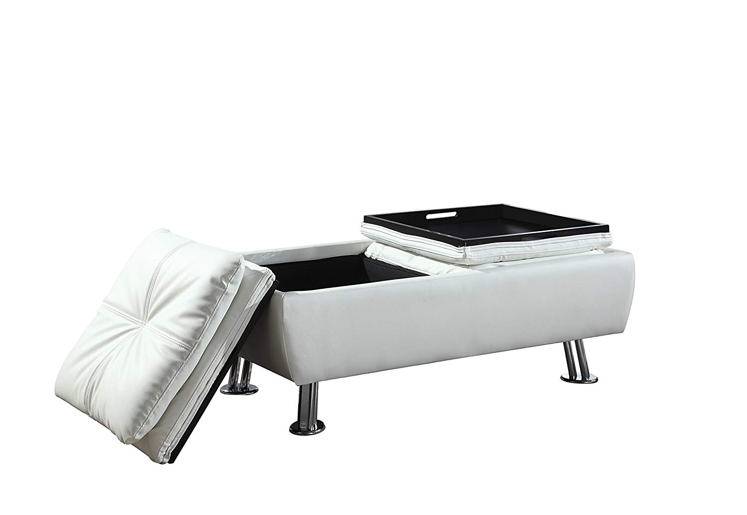 White Storage Ottoman With Flipover Serving Trays by Coaster 300293