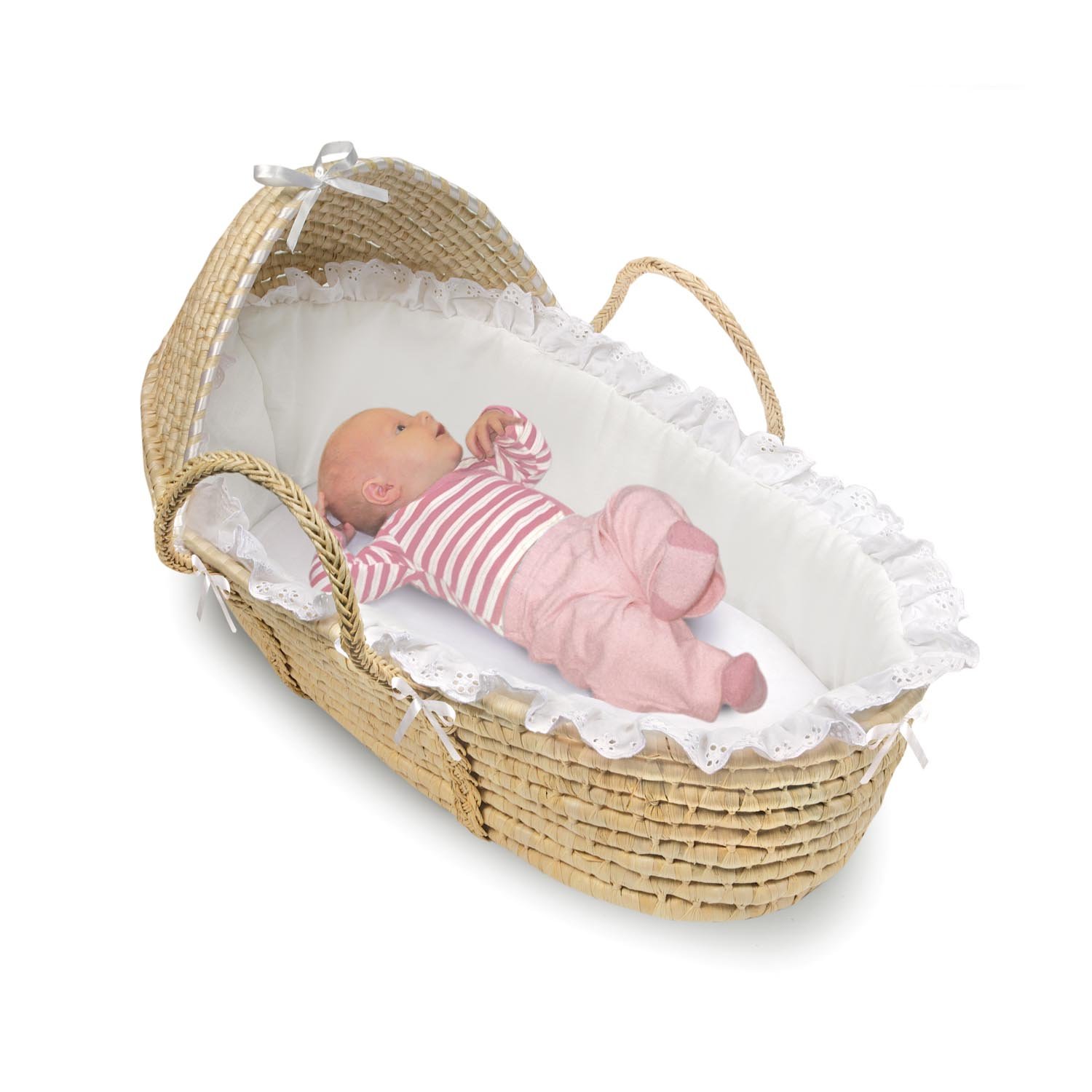 Badger Basket Moses Basket With Hood and Bedding Natural/white eBay