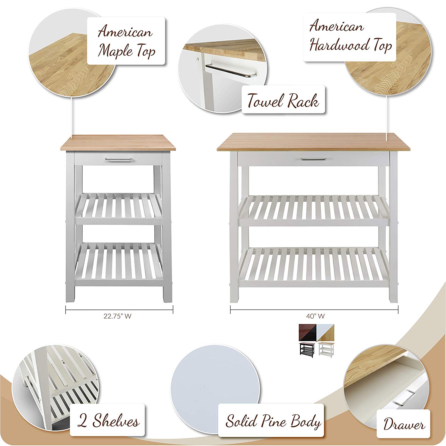 Casual Home Kitchen Island with Solid Wood Top 167.9900