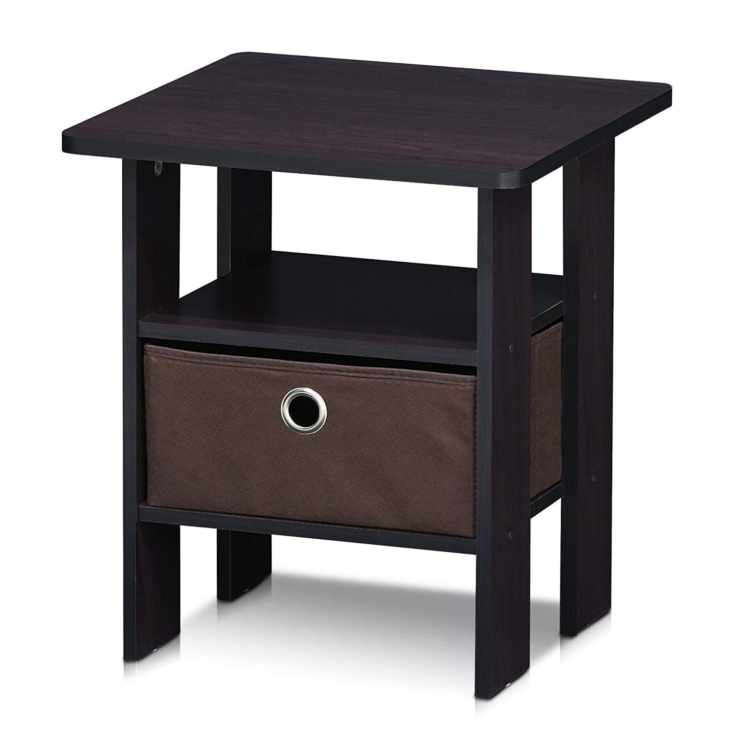 Furinno 11157DWN End Table Bedroom Night Stand w/Bin Drawer, Dark
