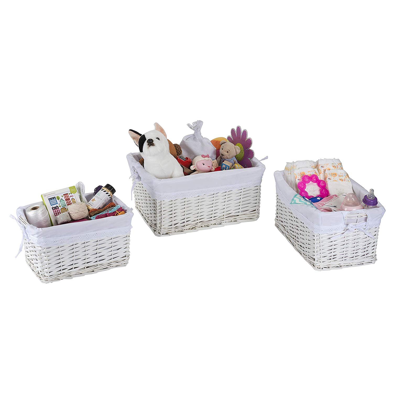 Badger Basket Set of Three Wicker Nursery Baskets with Liners 47.