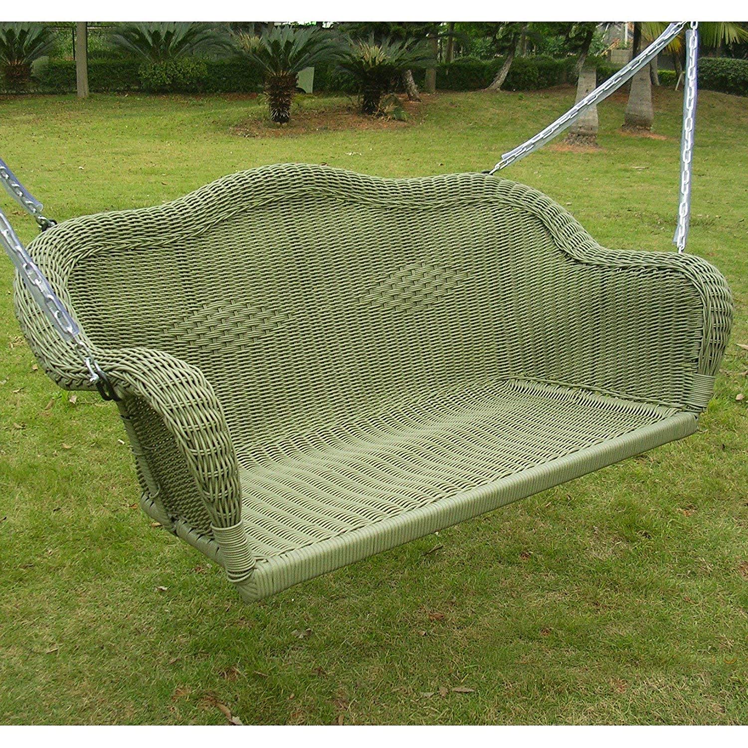 Hanging Loveseat Swing White Porch Patio Resin Wicker Outdoor Garden