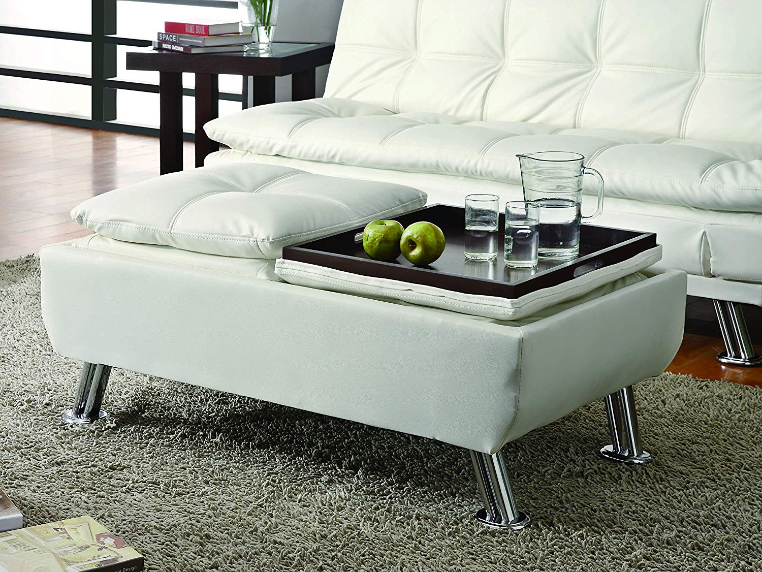 White Storage Ottoman With Flipover Serving Trays by Coaster 300293