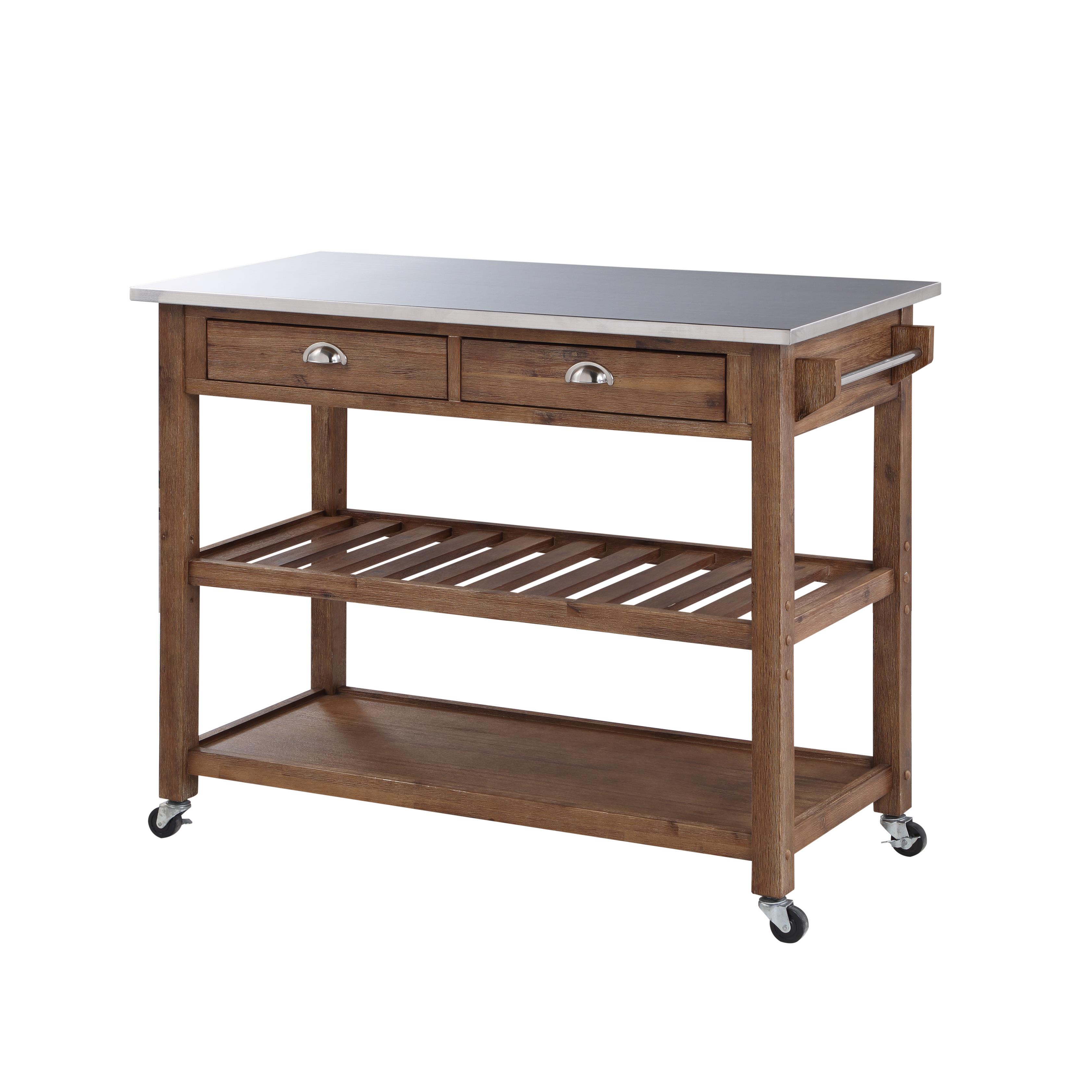 Boraam Sonoma Kitchen Cart with Stainless Steel Top, Barnwood Wire