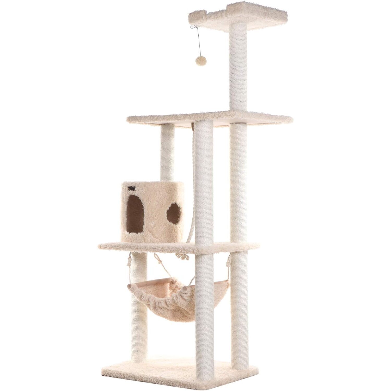 Cat Playground Multi-Level Climber - Cat Tree with Scratching Posts, Tunnel, Hammock - Beige, 34
