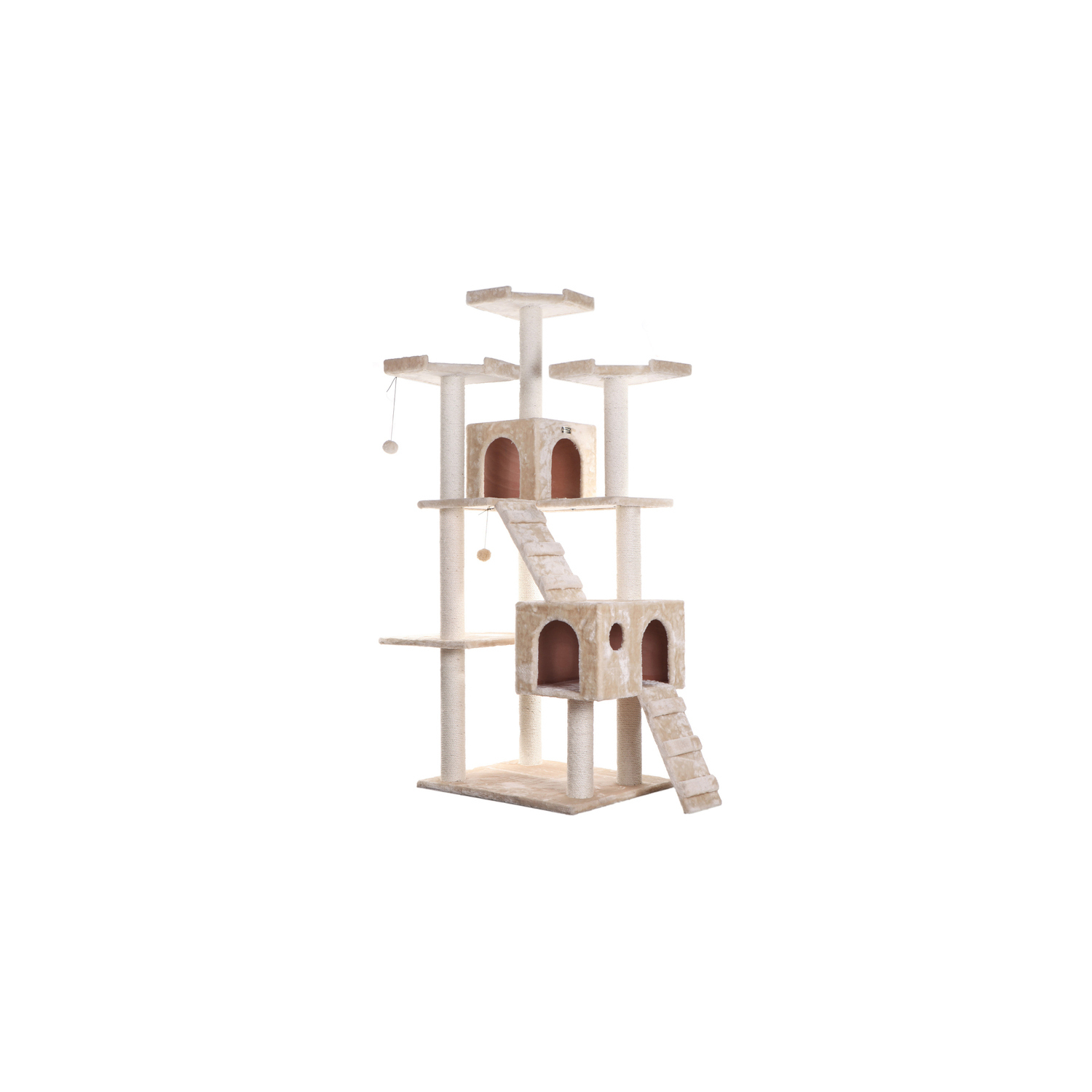 Cat Tree Multi-Level - Scratching Posts, Play Platforms & Cozy Hideaway - Beige Faux Fur Cat Furniture