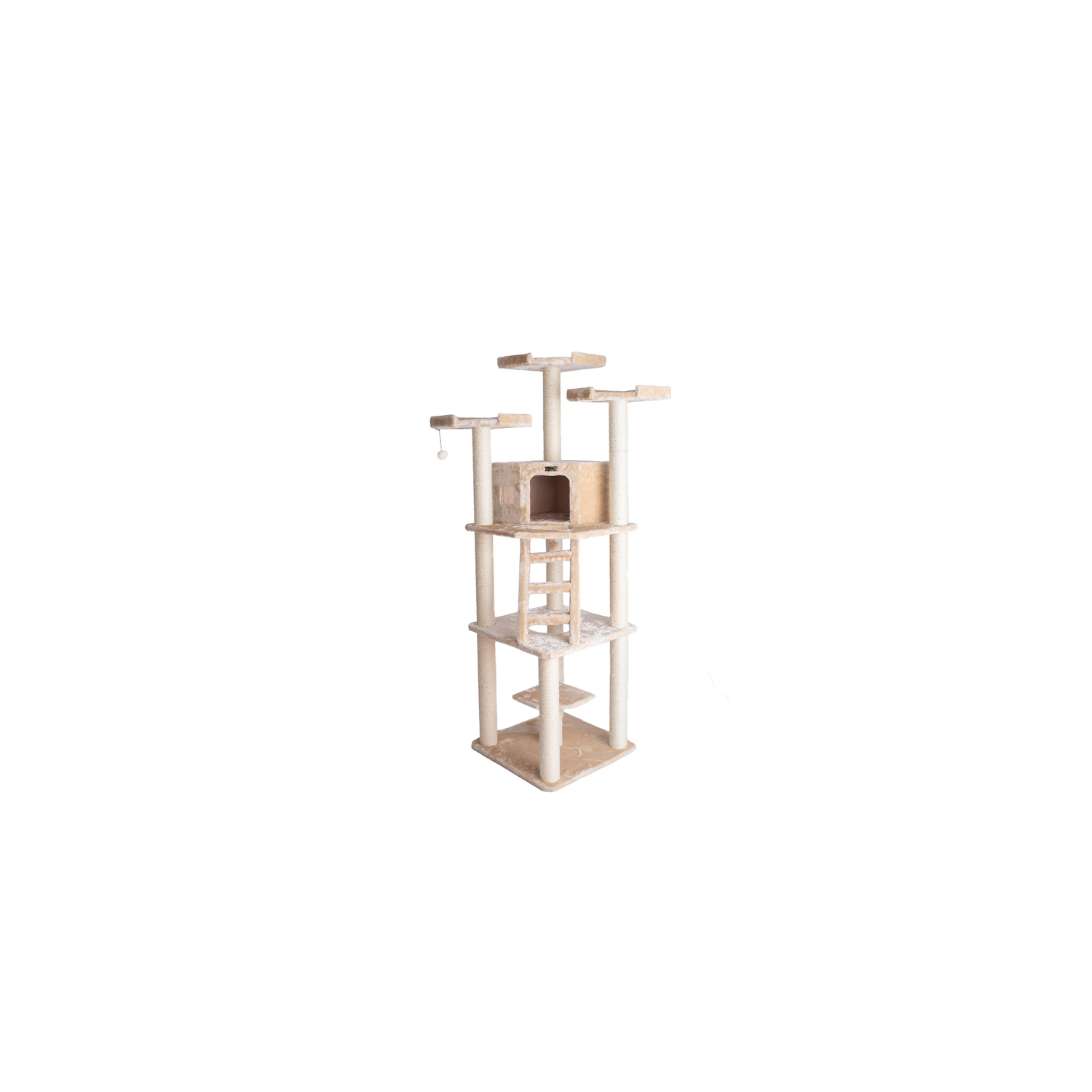 Cat Tower Condo - Multi-Level Cat Tree with Scratching Posts & Perches - Beige Faux Fur