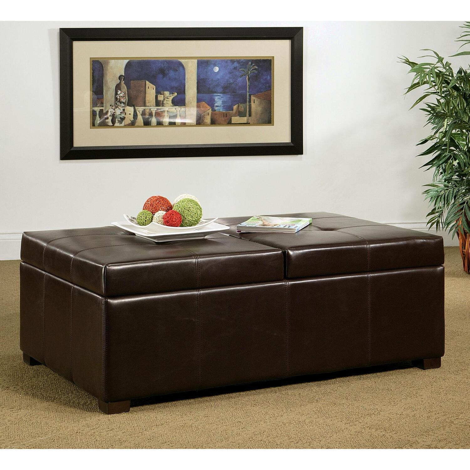 Bicast Leather Double Fliptop Storage Ottoman