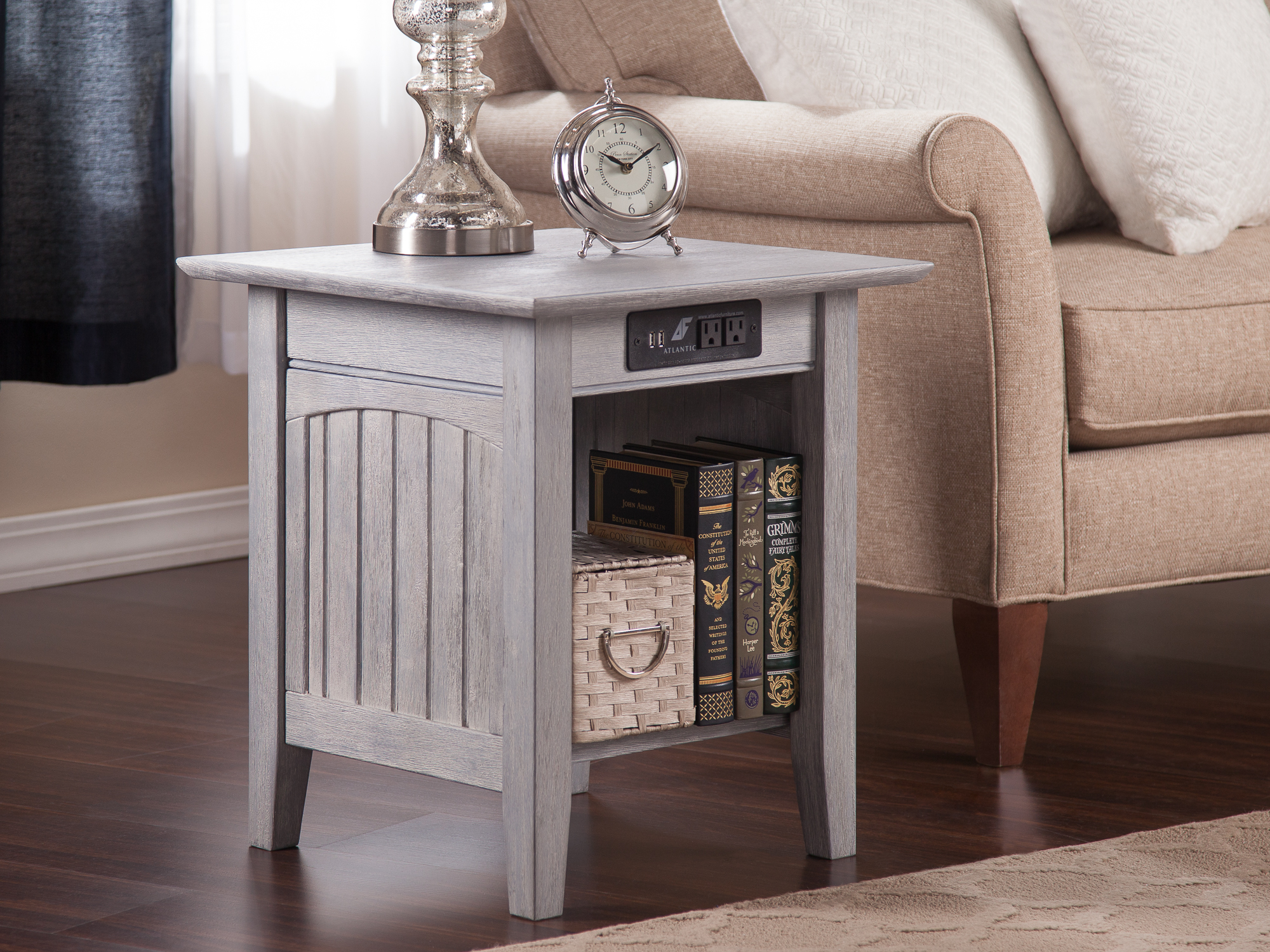Atlantic Furniture Nantucket End Table with Charging Station in