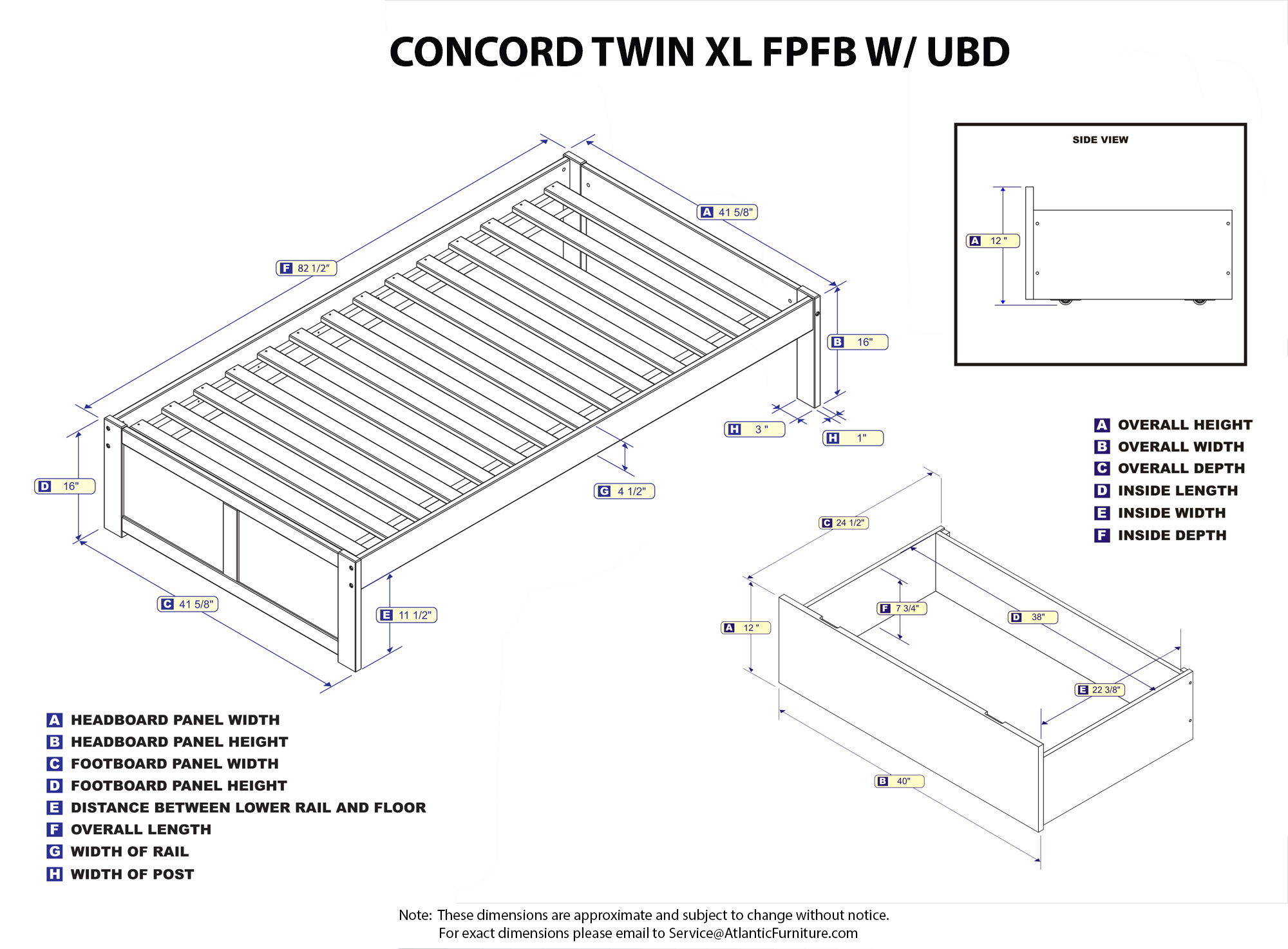 Atlantic Furniture Concord Twin XL Platform Bed with Flat Panel Foot