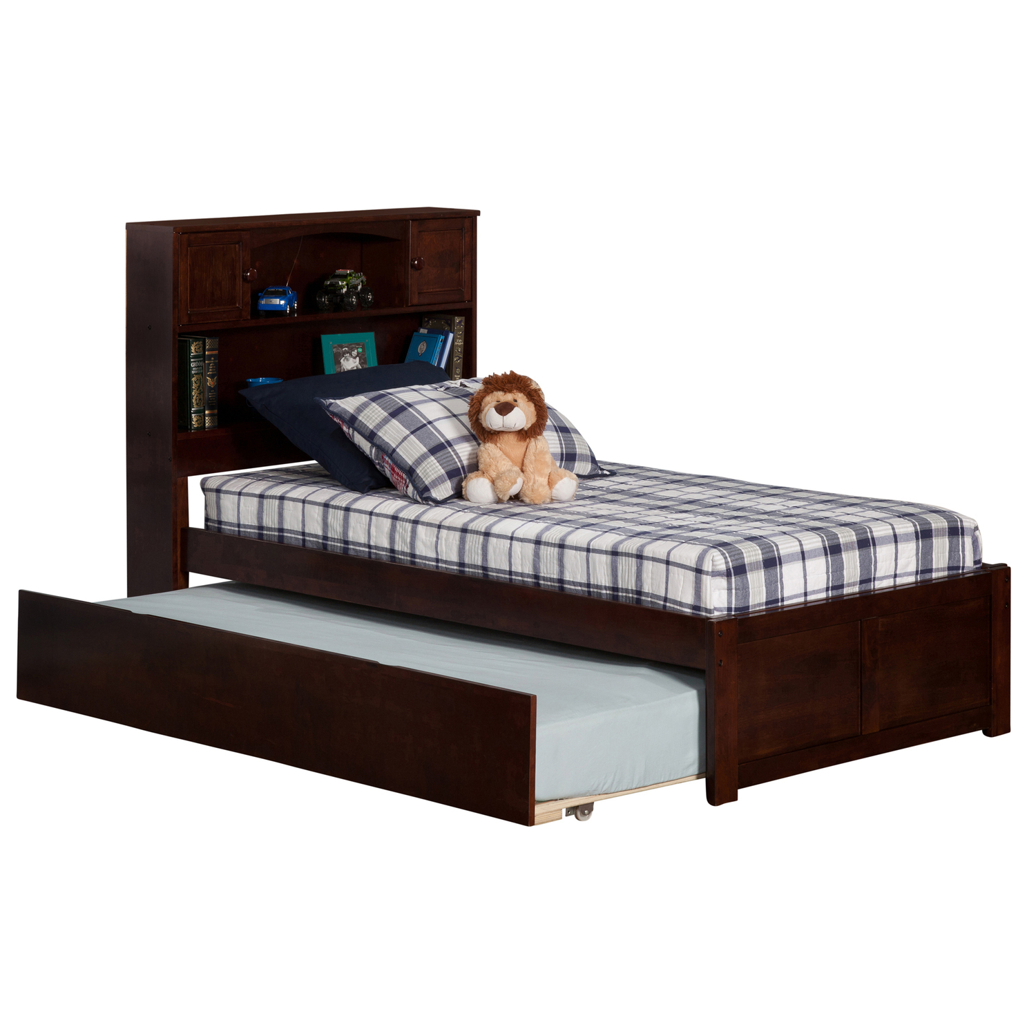Full Platform Bed with Trundle - Modern Rustic Design, Twin Size, White Finish, Storage & Slat Kit