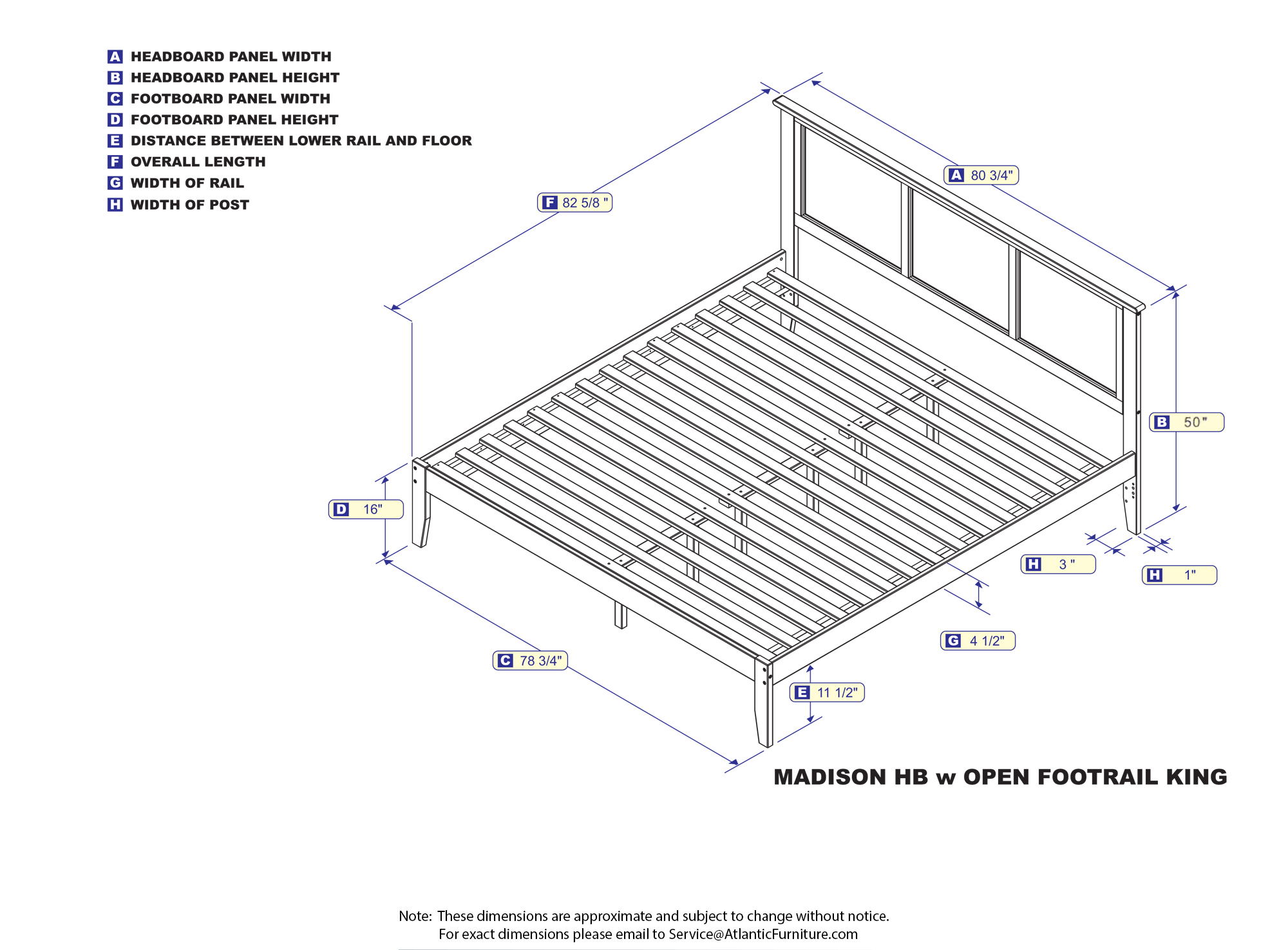 Atlantic Furniture Madison King Platform Bed with Open Foot Board
