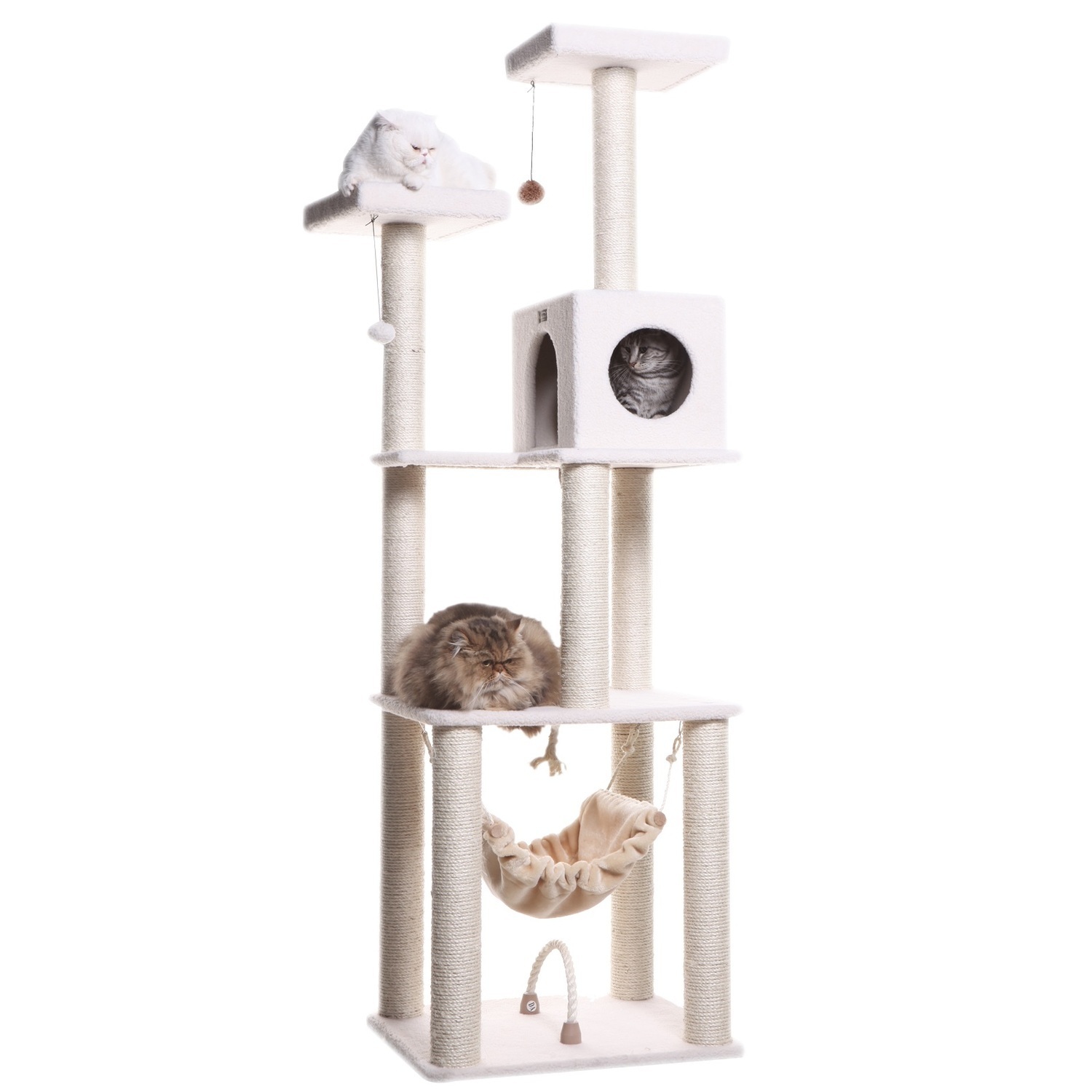 Classic Cat Tree 4 Level Condo, Swing & Hammock - Durable Cat Tower for Indoor Cats - Ivory